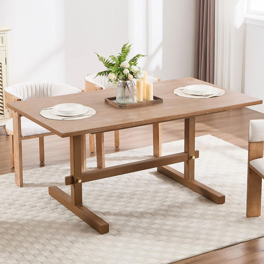Ya-Home 63 Inch Farmhouse Dining Table for 4-6 People, Rectangular Wood Rustic Kitchen Table Dinner Table for Dining Room Living Room, Antique Brown