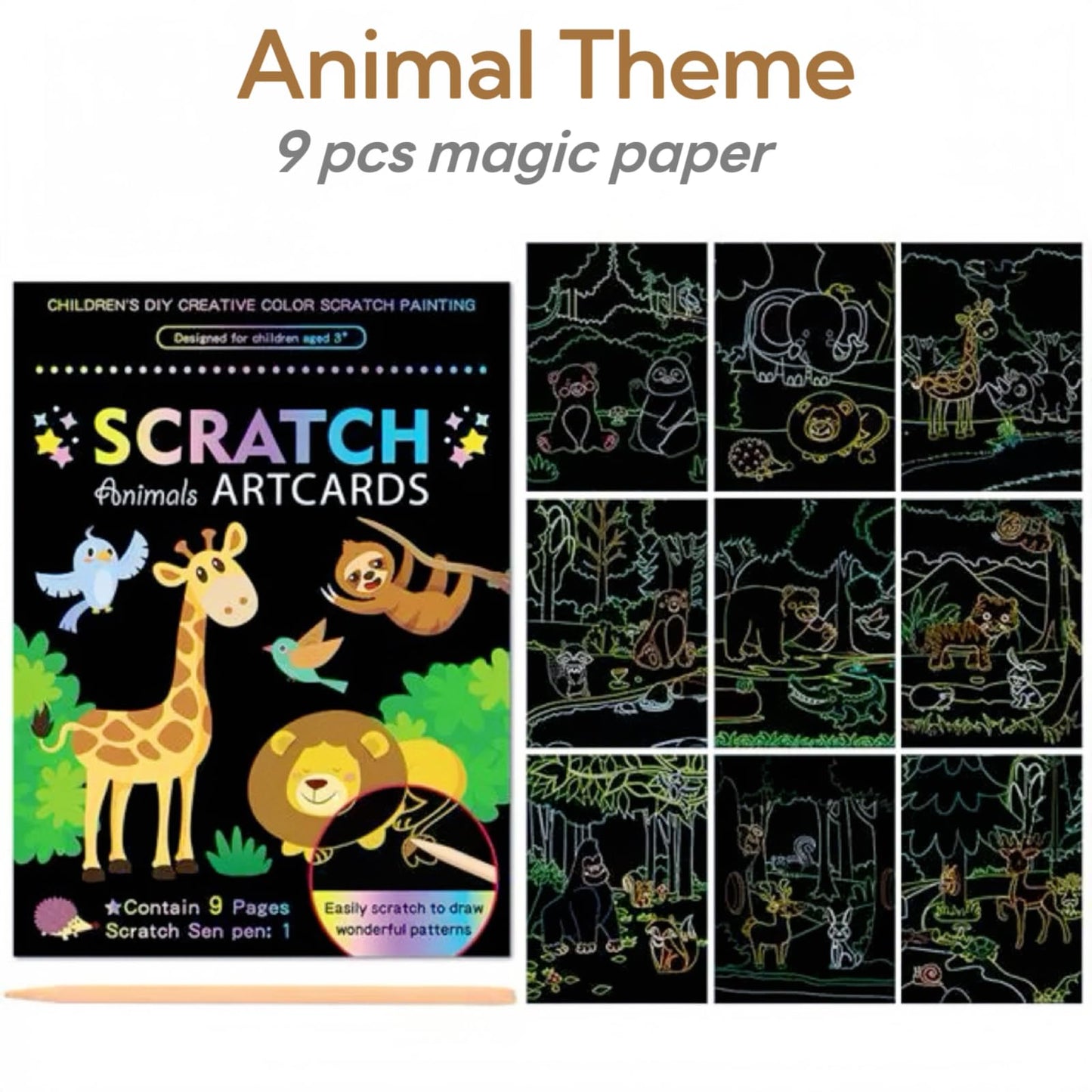 3 Set Scratch Paper Art for Kids, Magic Drawing Book for Children, Rainbow Scratch Off Craft Book with Scratch Pen for Birthday Party Games, DIY Projects Kits Craft Gifts Creative Scratch Art Kit