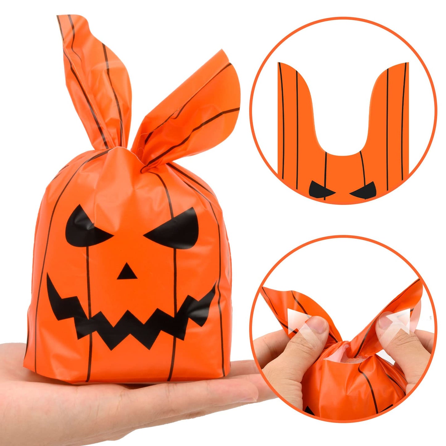 100PCS Halloween Treat Bags: Cute Rabbit Ear Small Halloween Cookies Plastic Gift Bags for Party Decoration Supplies