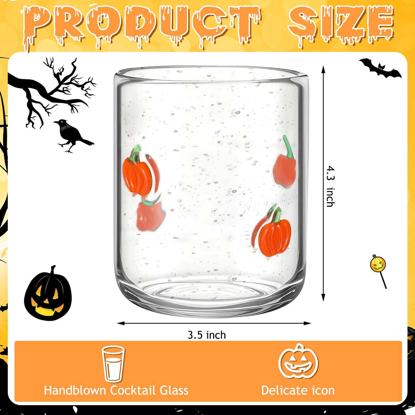 Widecook 4 PCS Pumpkin Icon Juice Glasses Cup Set - Orange Pumpkin Stemless Drinking, Wine, Water, Coffee Glass Cup Bulk for Fall Holiday Birthday Party Supplies & Gift