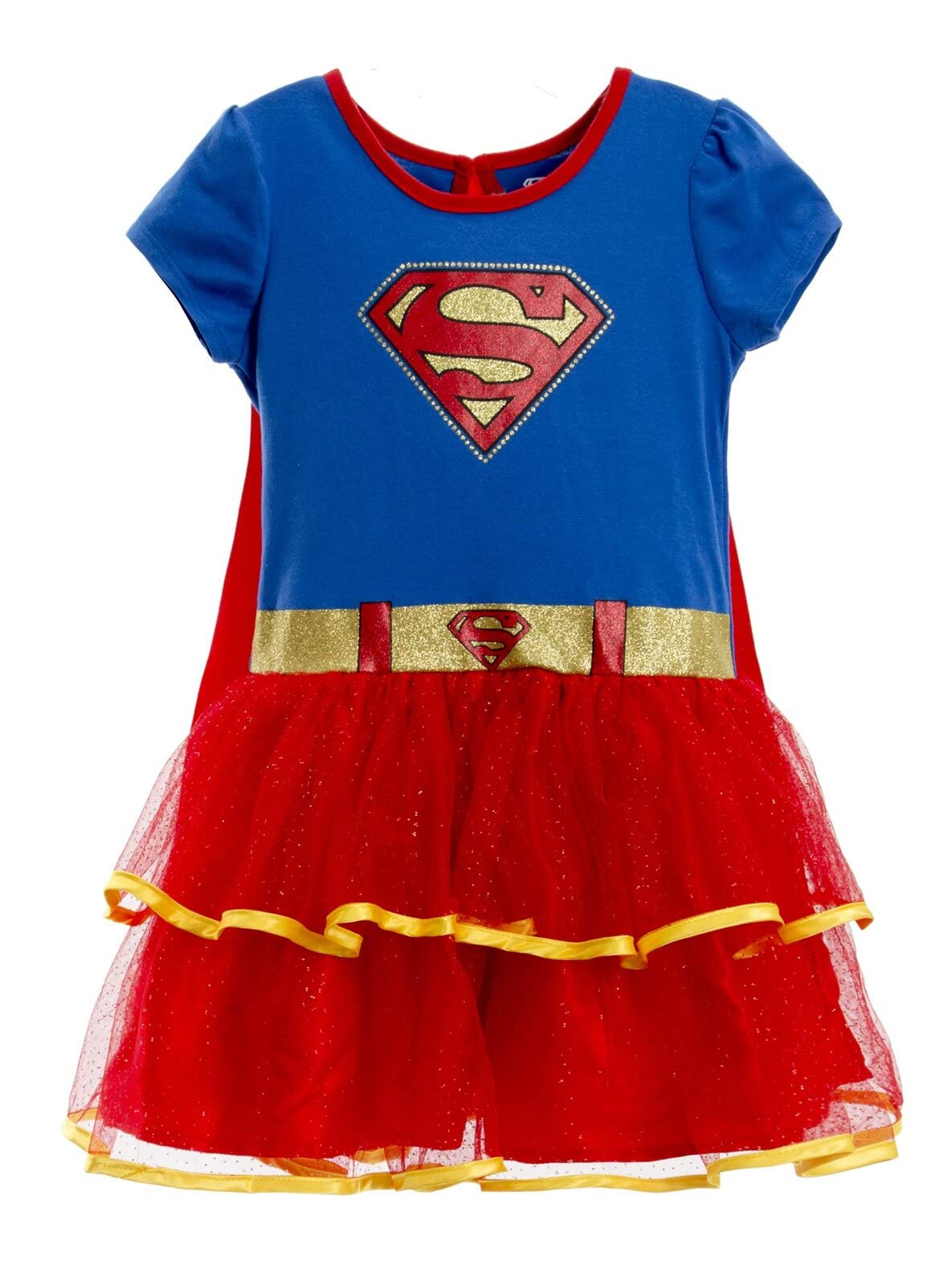 WARNER BROS Justice League Supergirl Newborn Baby Girls Costume Dress Leggings Cape and Headband 4 Piece Set 0-6 Months
