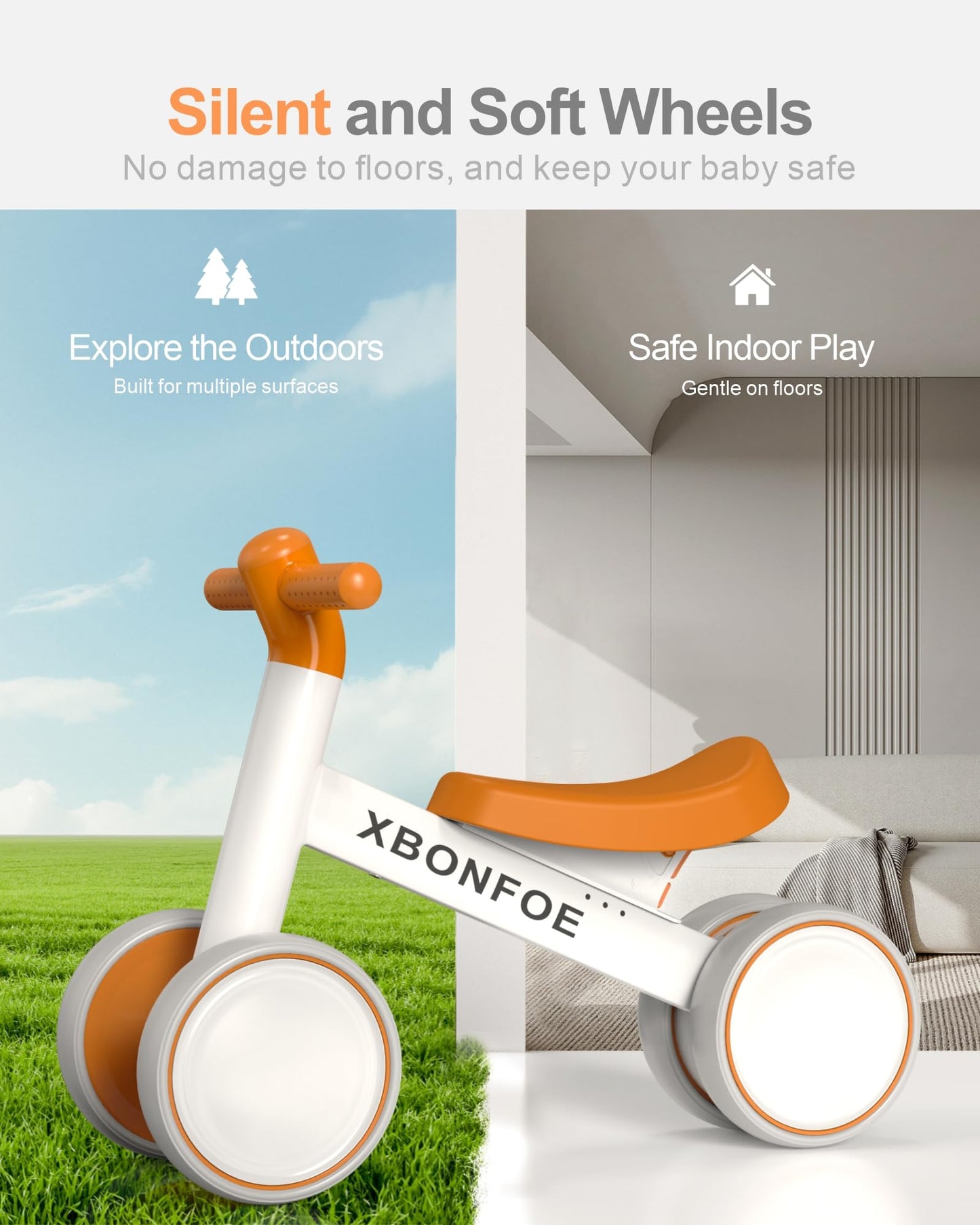 XBONFOE Baby Balance Bike for 1 Year Old Boys Girls, 10-24 Month Toddler Balance Bike, Baby Bike with No Pedal 4 Silence Wheels, First Ride on Toys with Adjustable Soft Seat, First Birthday Gifts