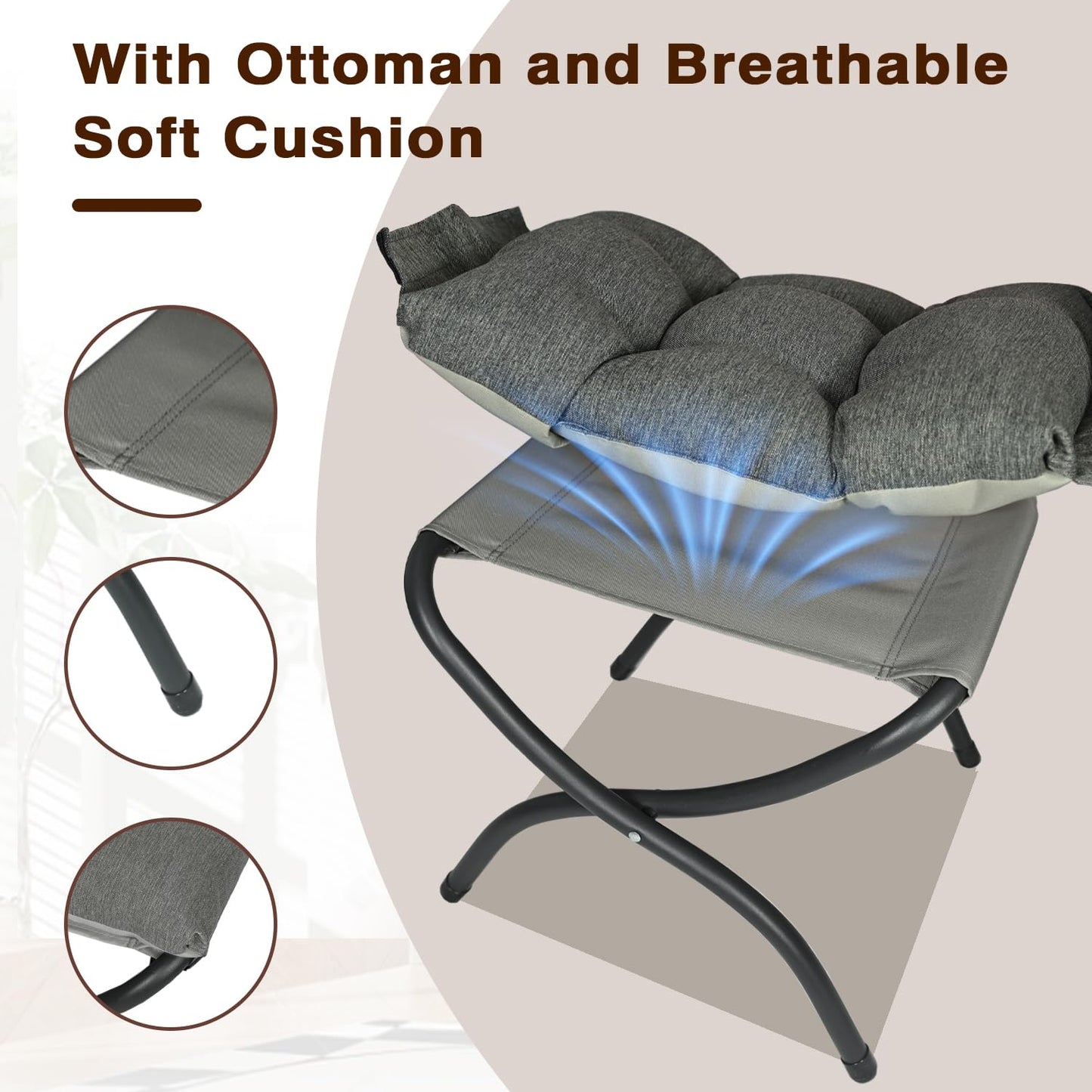 YDcosyfy Outdoor Wicker Rocking Chair with Ottoman, Patio Rocker Chair with Cushions, Steel Frame Support, All-Weather Furniture, for Porch, Balcony, Indoor