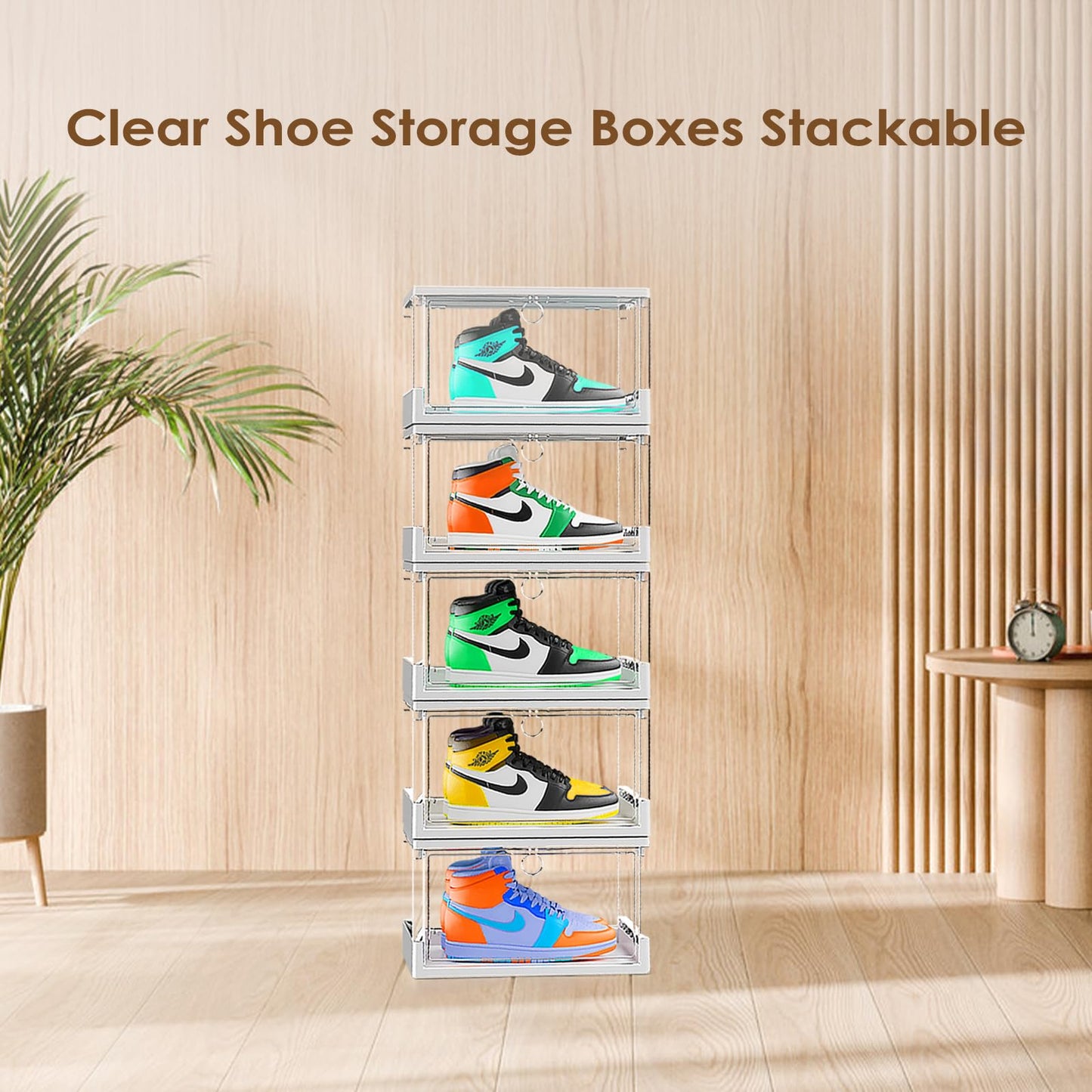 XUPAINC Thicken & Sturdy Clear Shoe Boxes with Magnetic Door, 12 Pack Stackable Boxes for Closet, Sneaker Storage for Sneakerhead, Shoe Display Case, Boots and Hat Organizer, Fits US Size 13