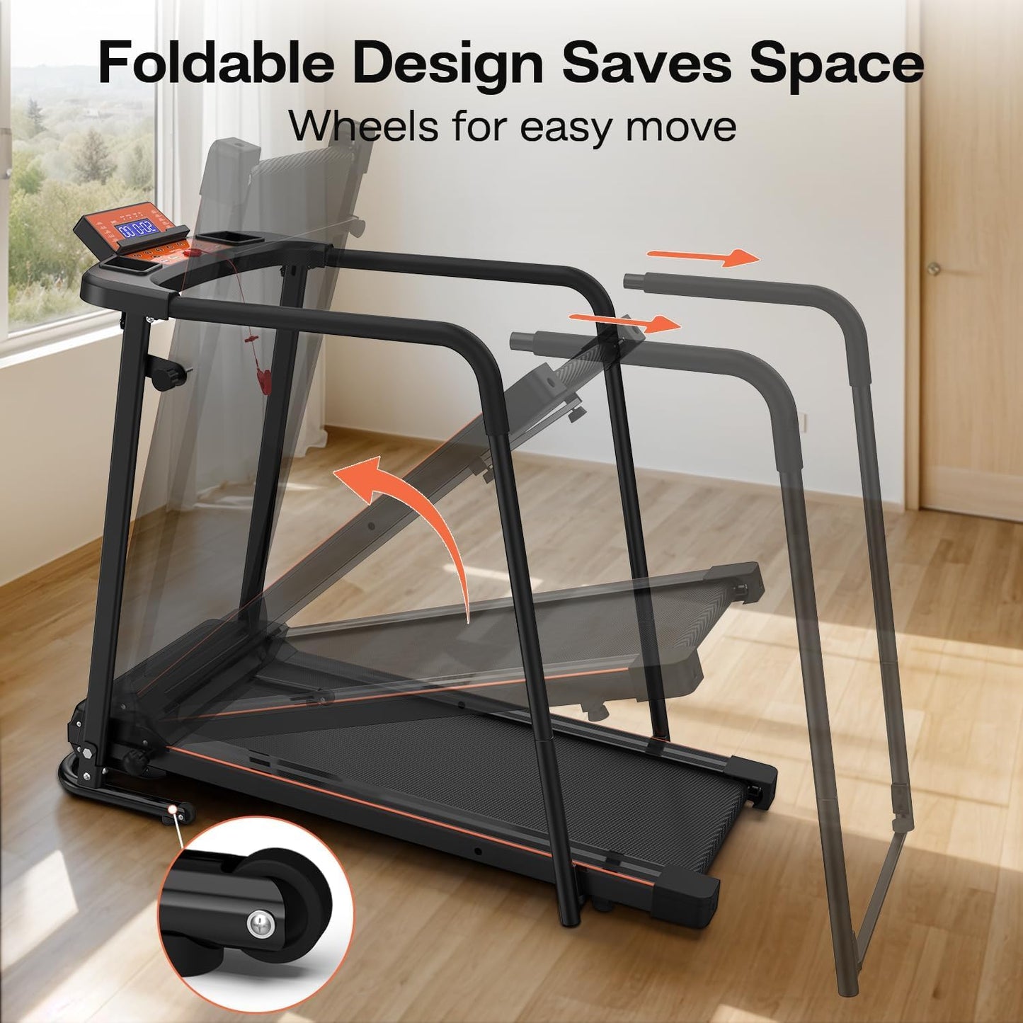 Walking Treadmill for Senior with Long Handrail Foldable Recovery Fitness Exercise Machine with Cup Holder LCD Display 300 lbs Weight Capacity for Home,APP Contorl