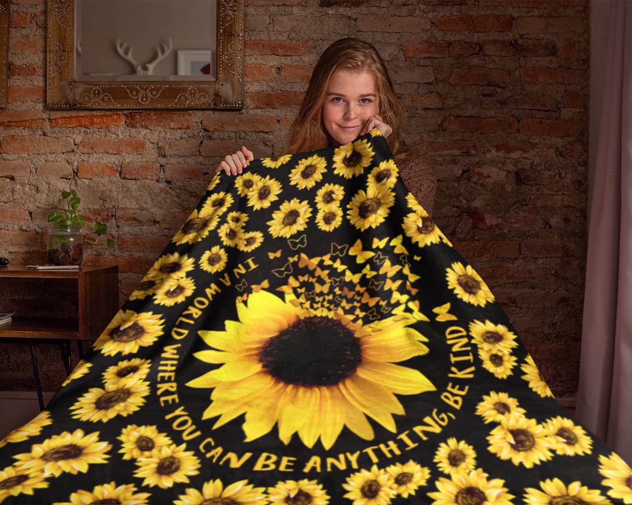 WIBUE Sunflower Throw Blanket 60"x50" with 2 Pcs Pillow Covers 18"x18", Decor Fleece Blanket for Women Men, Fuzzy Soft Cozy Warm Plush Gifts Blankets for Bed Sofa Couch Chair Living Room Bedroom