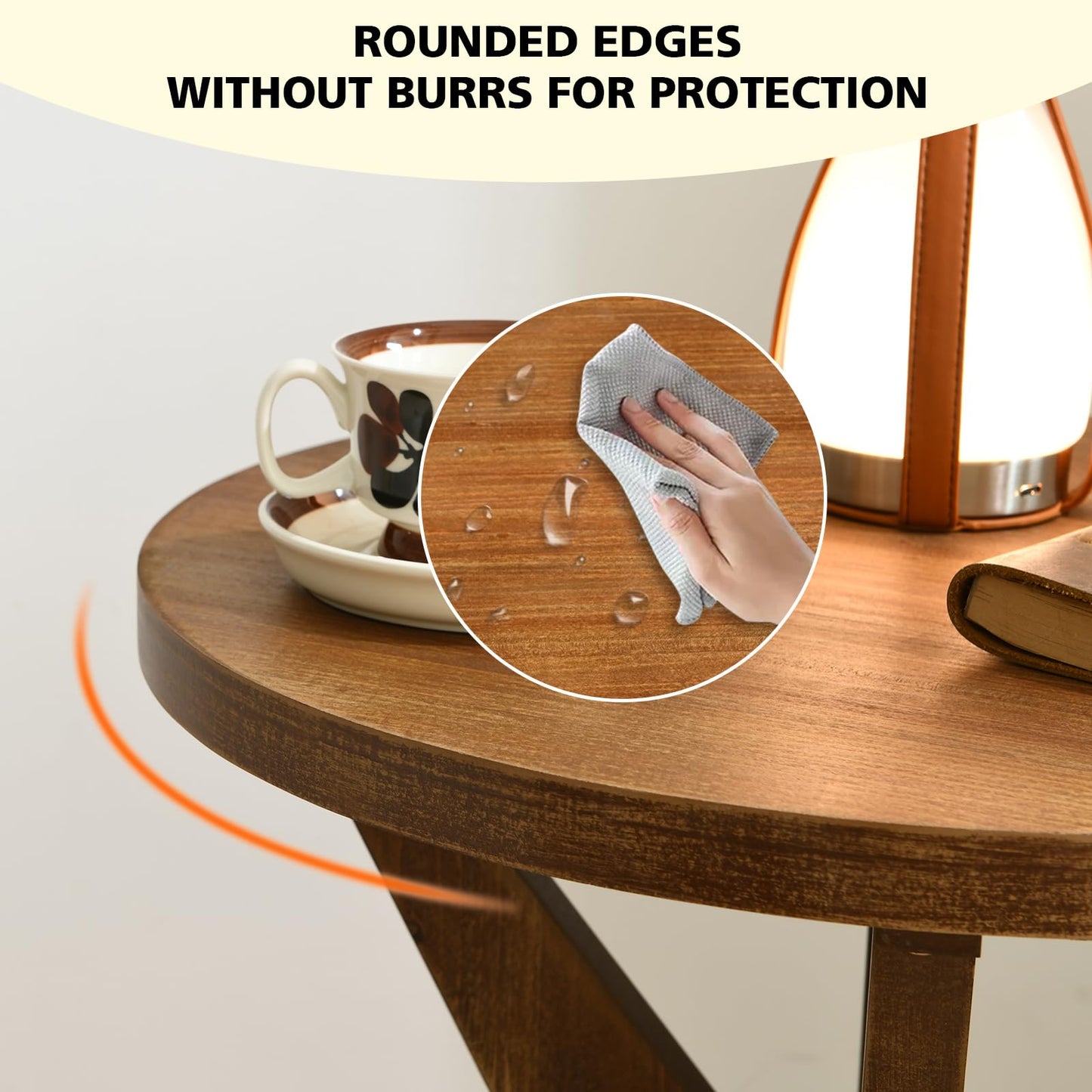 Ahokua Farmhouse End Table Set of 2 with Solid Wood Crossed Legs Round Boho Side Table Mid Century Modern Side Table Small Accent Table for Small Space Stable Nightstand for Living Room, Natural Wood