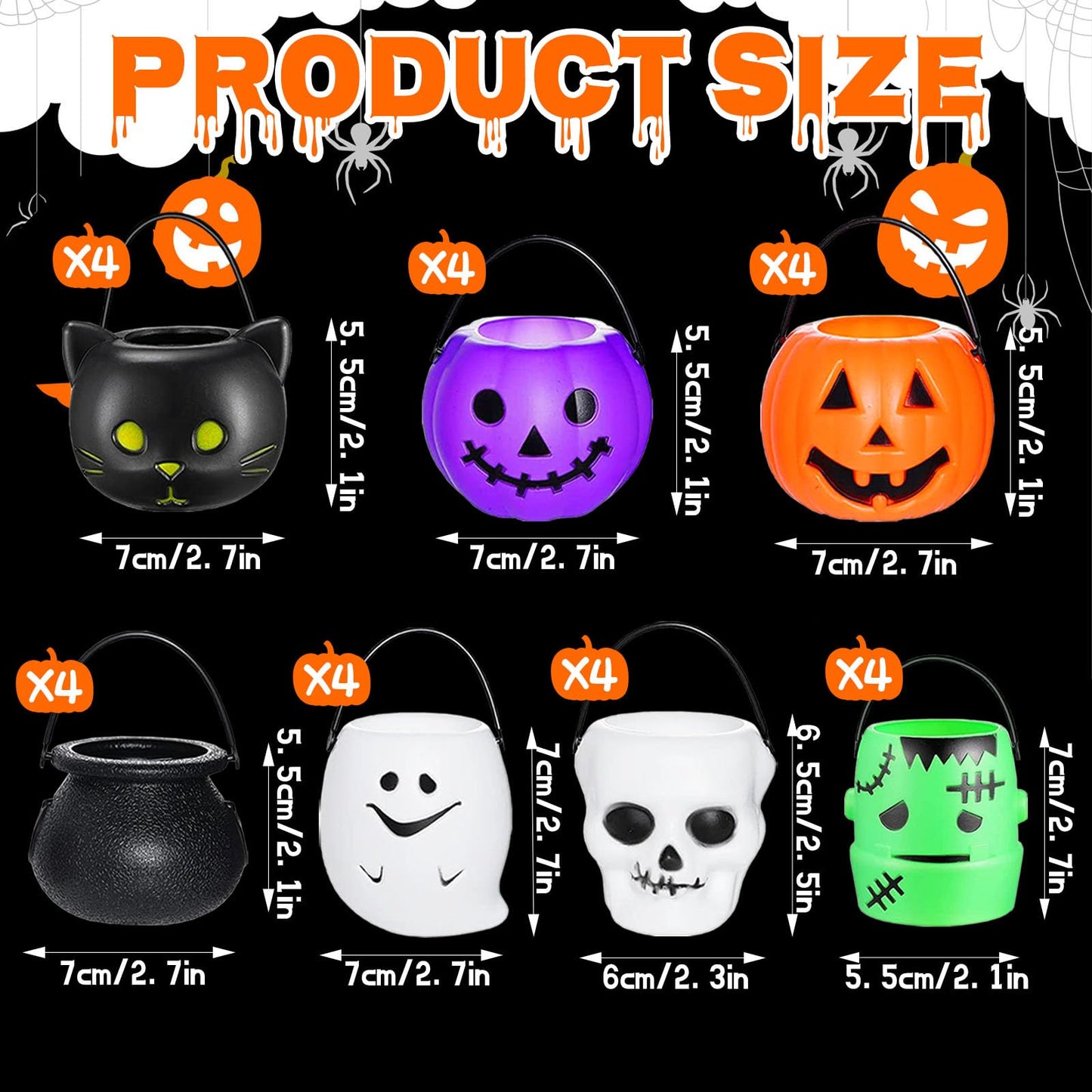 28 Pieces Halloween Candy Bucket,Mini Halloween Candy Holder,Pumpkin Ghost Cauldron Plastic Bucket Party Supplies for Trick or Treat