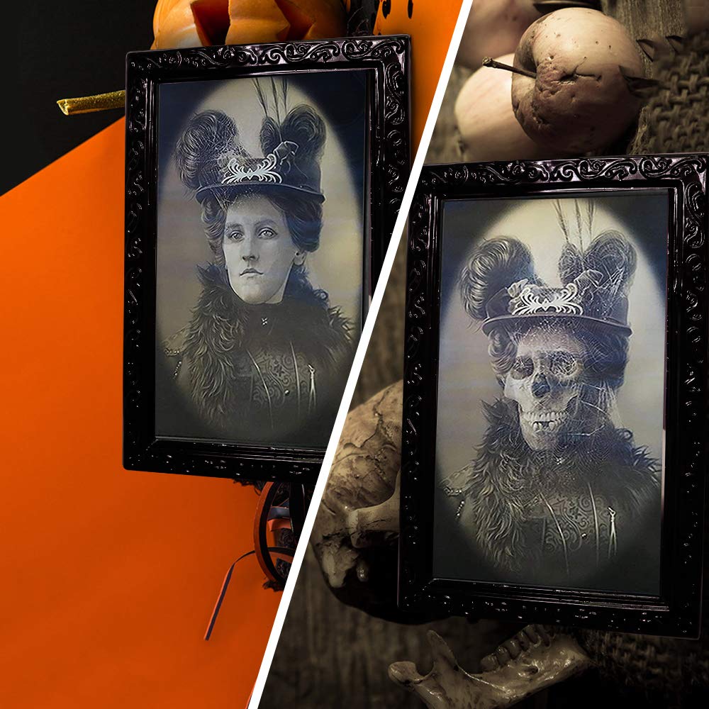 YBB 4 Pack Halloween Moving Picture Frame, 3D Changing Face Horror Portrait Scary Decoration for Home Halloween Party, Castle, Haunted House Decor