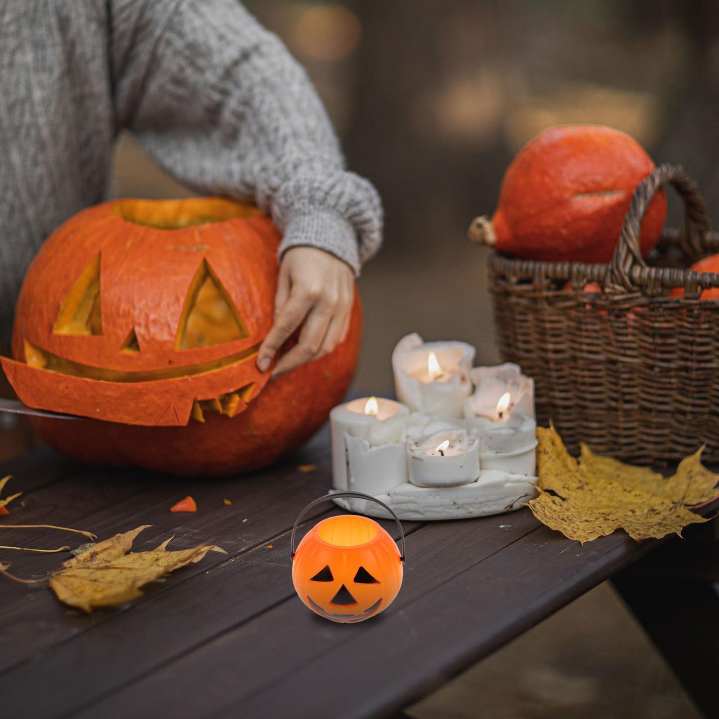 24pcs Halloween Portable Pumpkin Bucket Trick or Treat Pumpkin Candy Pail Holder (Orange)