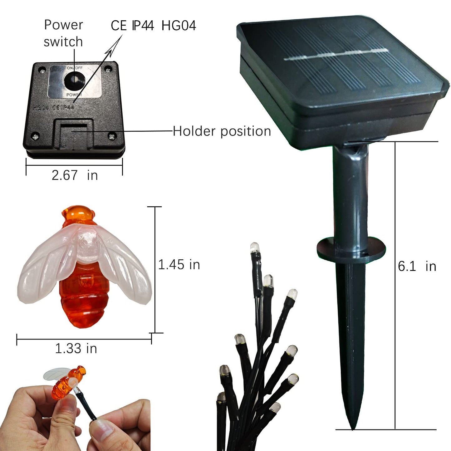 Wskvlcg Outdoor Solar Powered Firefly Lights Bugs with 9 Bee, Flickering Fireflies String Lights with 9 Amusing Fireflies Bulbs for Garden Patio Lawn, Brings Back Memories of Your Childhood