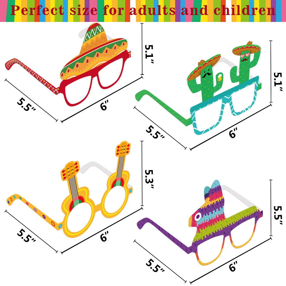 15PCS Mexican Fiesta Party Decorations Paper Eyeglasses Cinco De Mayo Paper Glasses Photo Booth Props for Taco Cactus Party Let's Fiesta BirthdayParty Favors