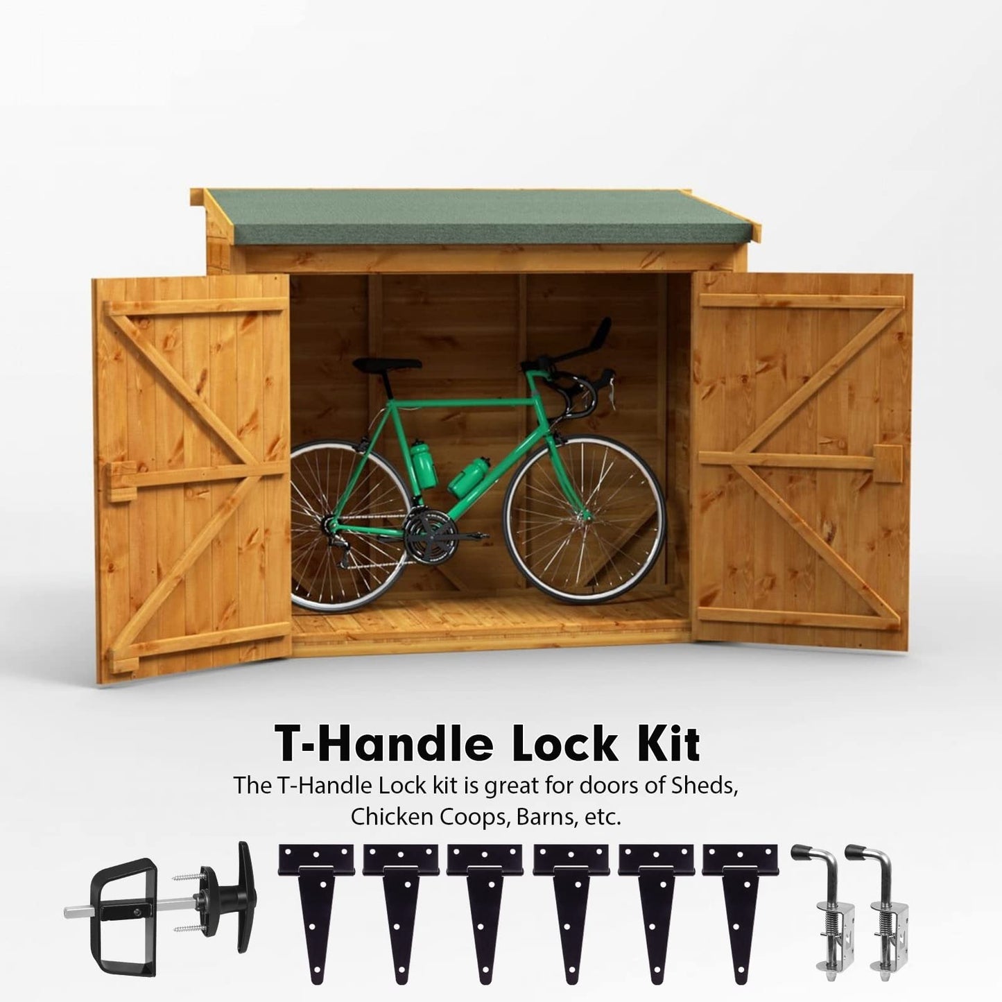 GEDSIOLD Double Door Shed Hardware Kit -Includes Window and Door/Window Hinge Set, Complete with Hinges, Latches, and T-Handle Lock -, for Gates, playrooms