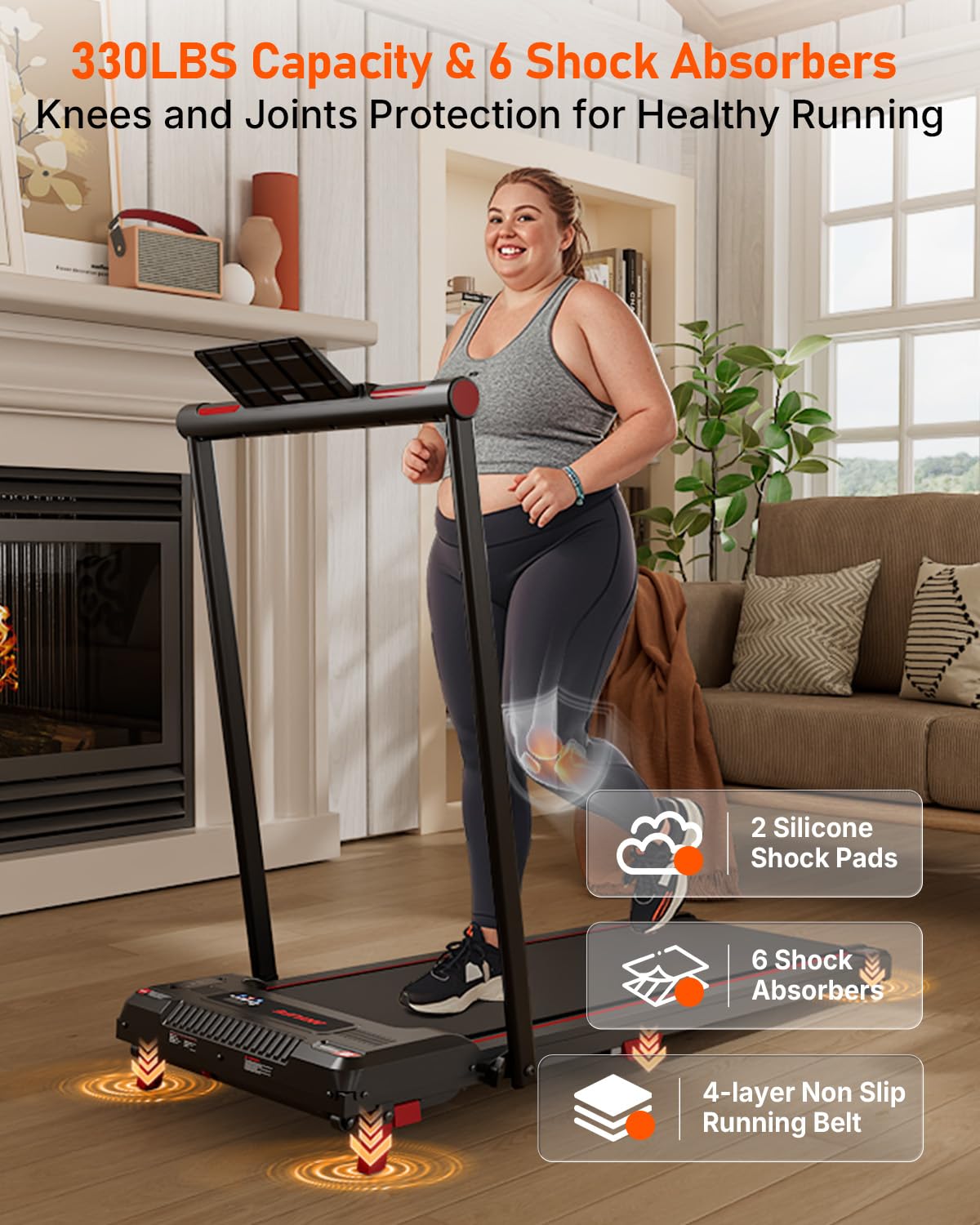 Walking Pad with Handle Bar, Anylife Incline Walking Pad Foldable Treadmill, 2.5HP Portable Under Desk Treadmills for Home, Compact Treadmill 330lb Capacity with LED Display, Purple