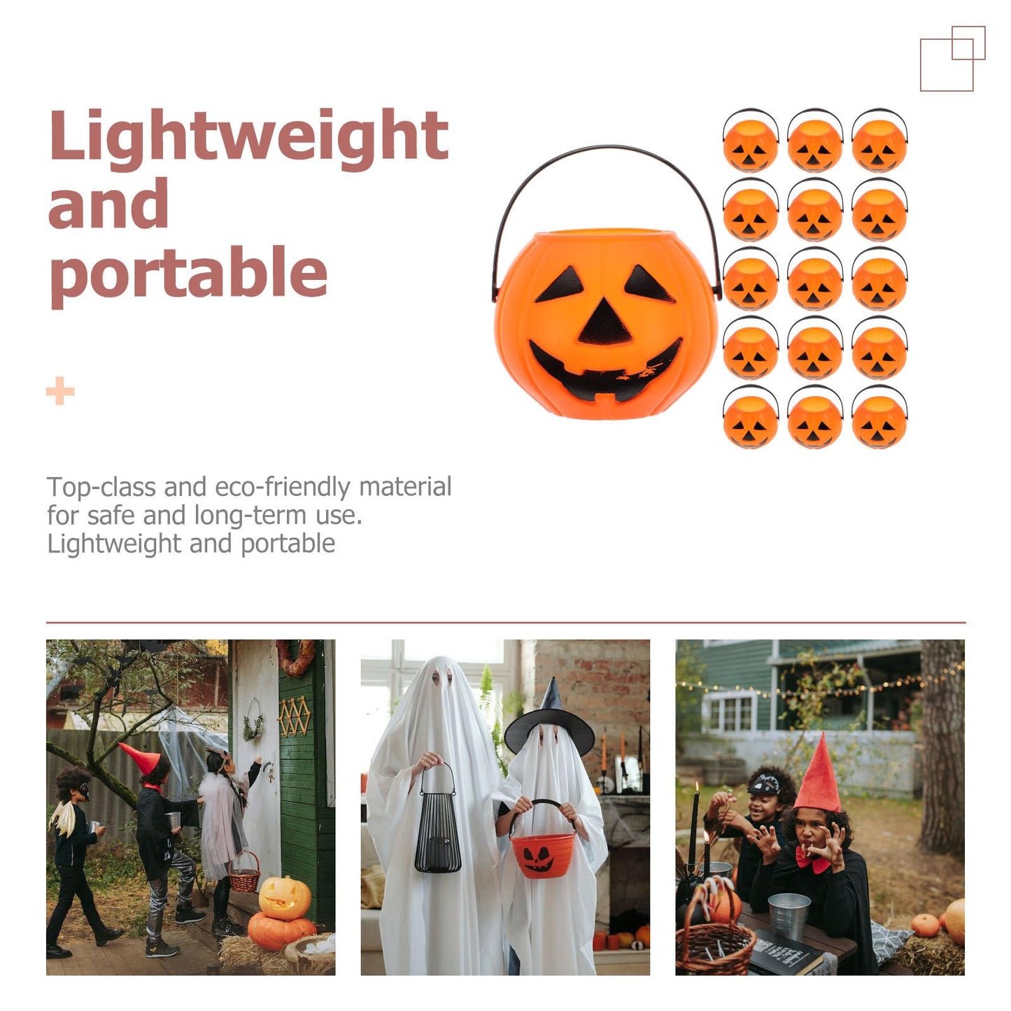 24pcs Halloween Portable Pumpkin Bucket Trick or Treat Pumpkin Candy Pail Holder (Orange)