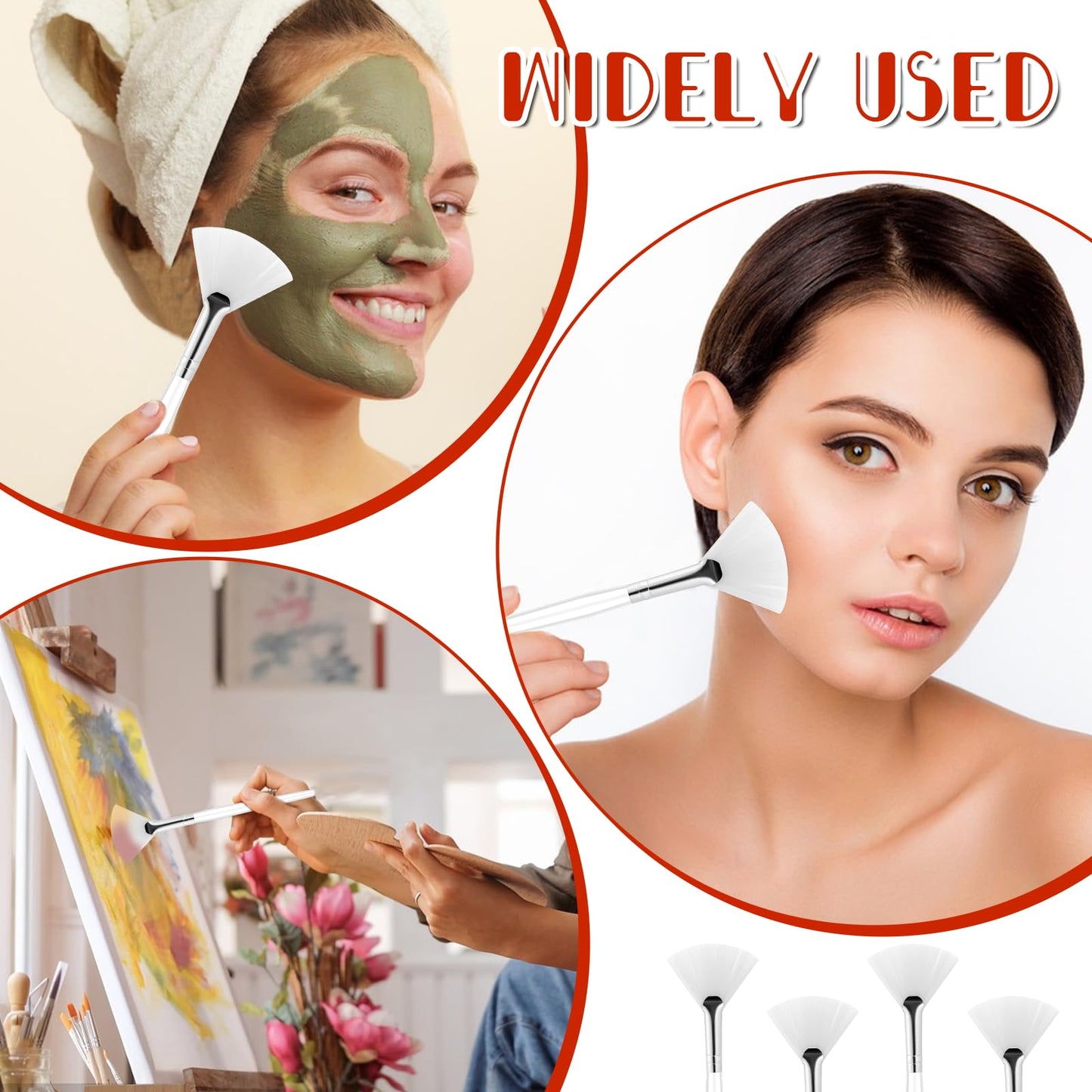 4PCS Fan Mask Brushes Masks Applicator Tool Soft Makeup Acid Masks Applicator Brush Esthetician Cosmetic Brush Fan Brush for Esthetician, Face Brushes for Mask