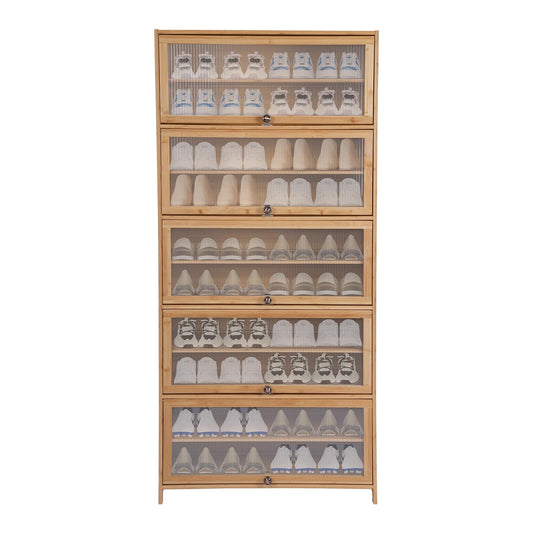 Weglae 10 Tiers Shoe Storage Cabinet,Bamboo Shoes Shelf Organizer,Shoe Rack with Transparent Acrylic Cabinet Door,Free Standing Shoes Shelf for Entryway Bedroom,31.5 * 12.6in,Brown (Brown)