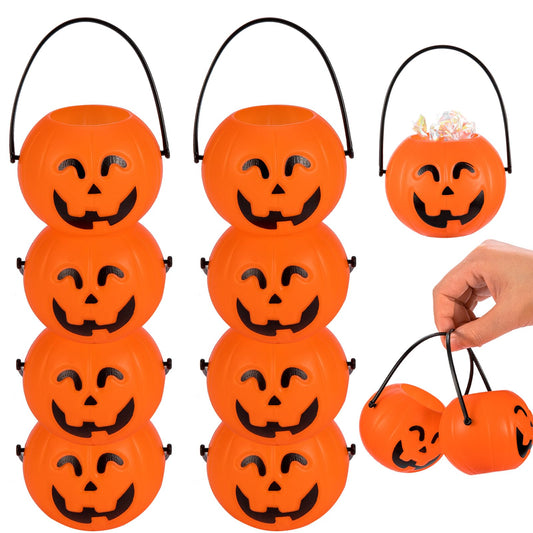24 Pack Mini Pumpkin Buckets With Handle, Halloween Kids Party Favors Plastic Trick or Treat Bucket, Candy Holder Containers for Decoration