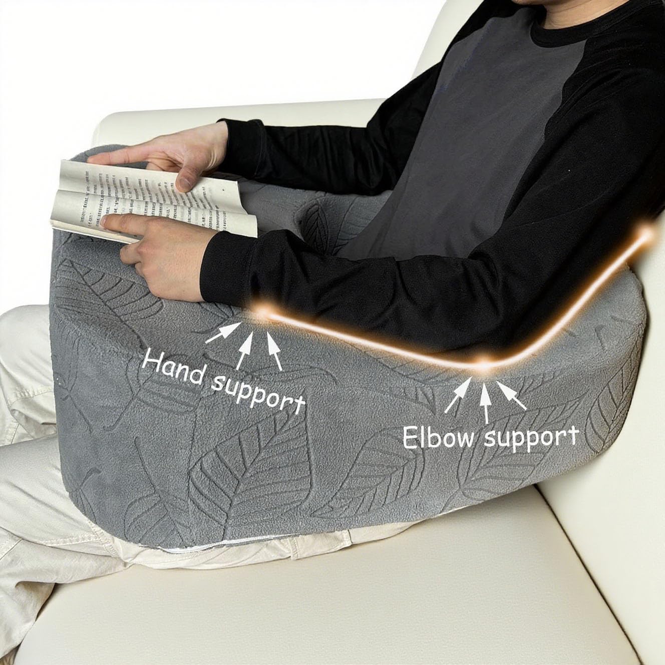 XYRONICA Reading Pillow for Gaming Crochet Pillow for Lap Support Lap Desk for Laptop Extra Large Arm Rest Pillow for Adult High Density Soft Sponge for Reading and Working (Dark Gray)
