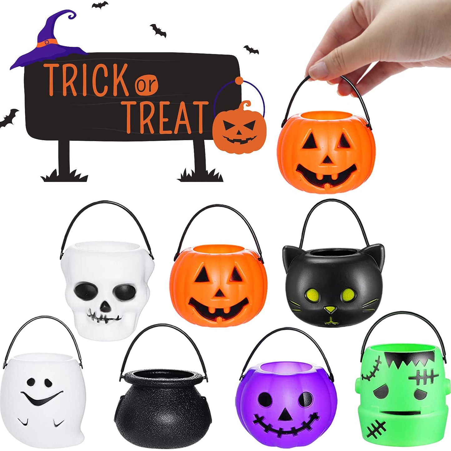 14 Pieces Halloween Candy Bucket,Mini Halloween Candy Holder,pumpkin ghost cauldron candy bucket for trick or treat,Halloween Party Supplies