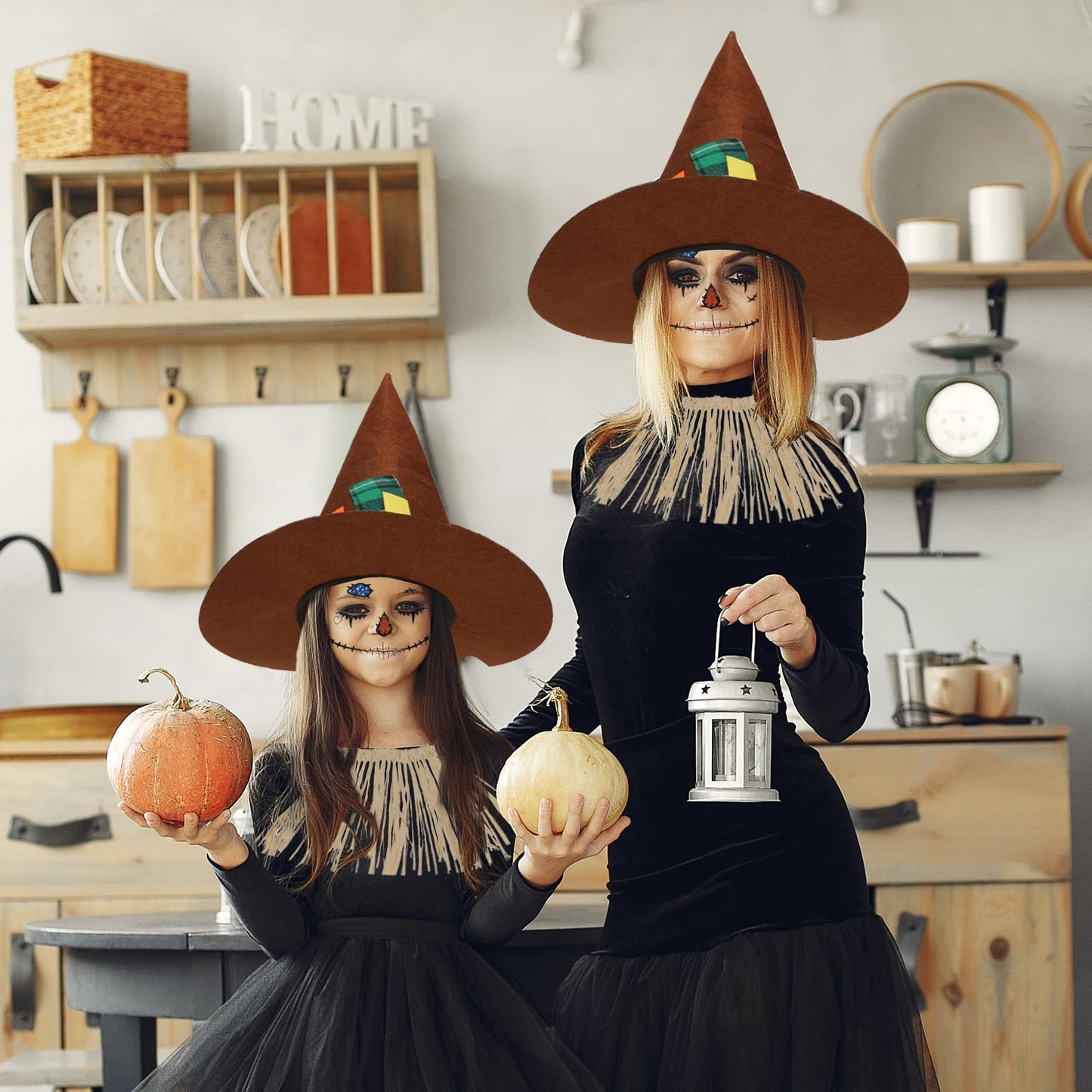 XEPST Halloween Scarecrow Costume for Women - 7PCS Accessories Set With Hat, Raffia Straw Kit, Face Decor for Adults Cosplay Fancy Dress Up
