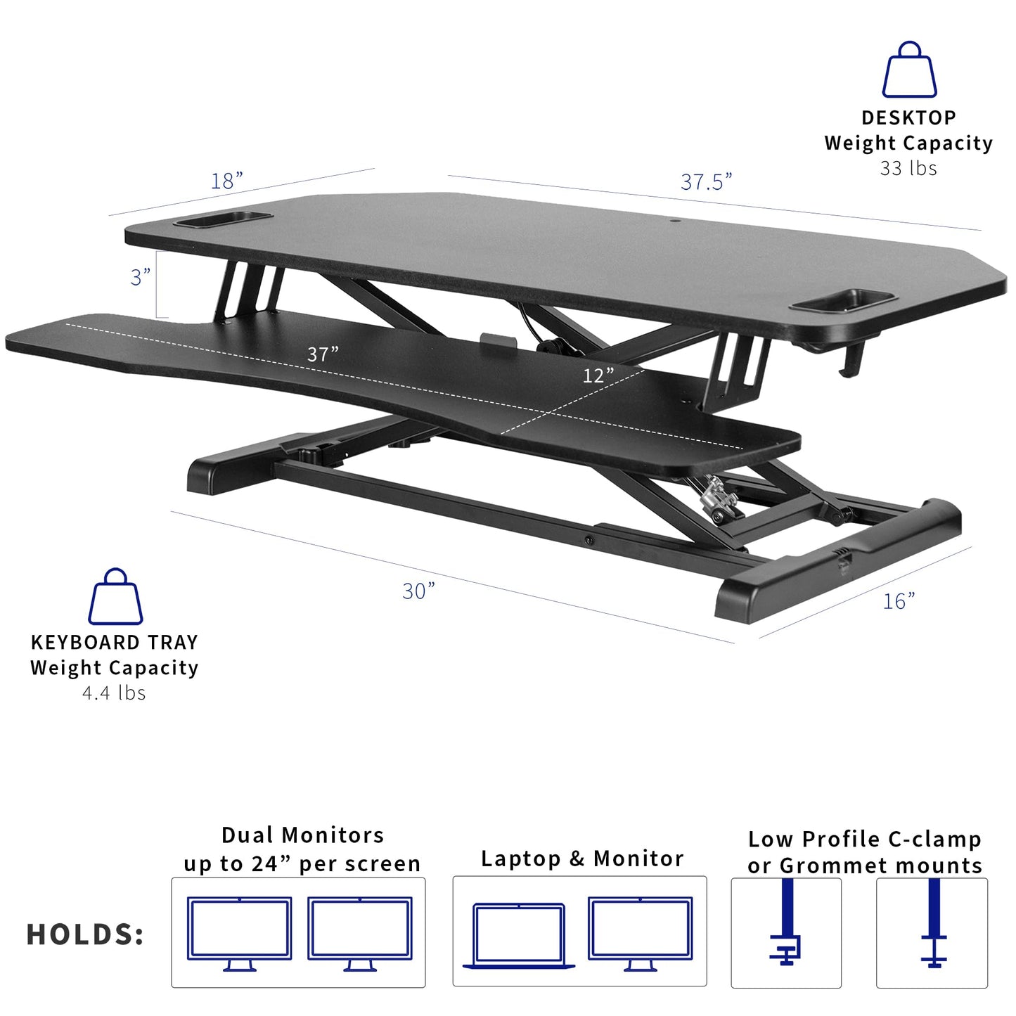 VIVO Extra Wide 38 inch Corner Desk Converter, K Series, Height Adjustable Sit to Stand Riser, Dual Monitor and Laptop Workstation with Wide Keyboard Tray, Black, DESK-V000KL