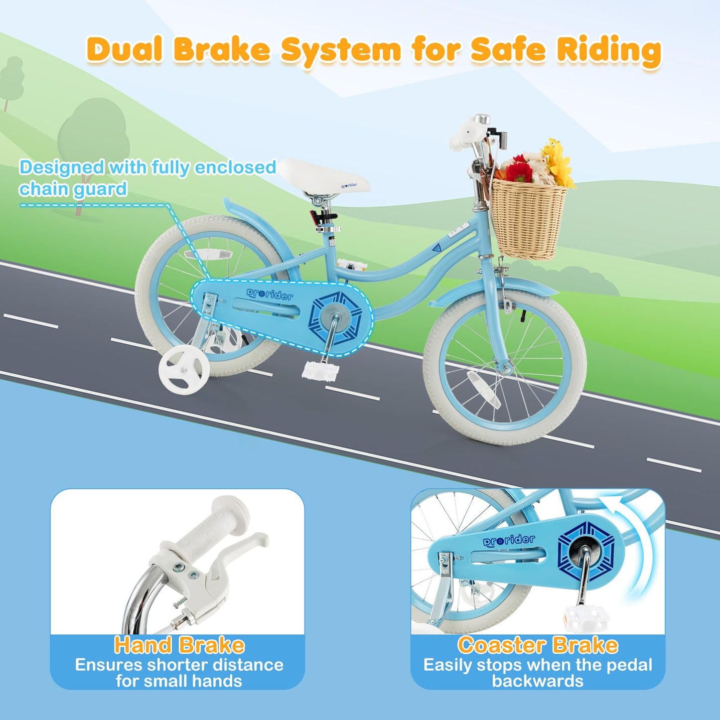 BABY JOY Kids Bike, 16 Inch Kids Bicycles for 4-7 Years Old Children with Training Wheels, Adjustable Height, Handbrake & Coaster Brake, Boys Girls Bike (Blue)