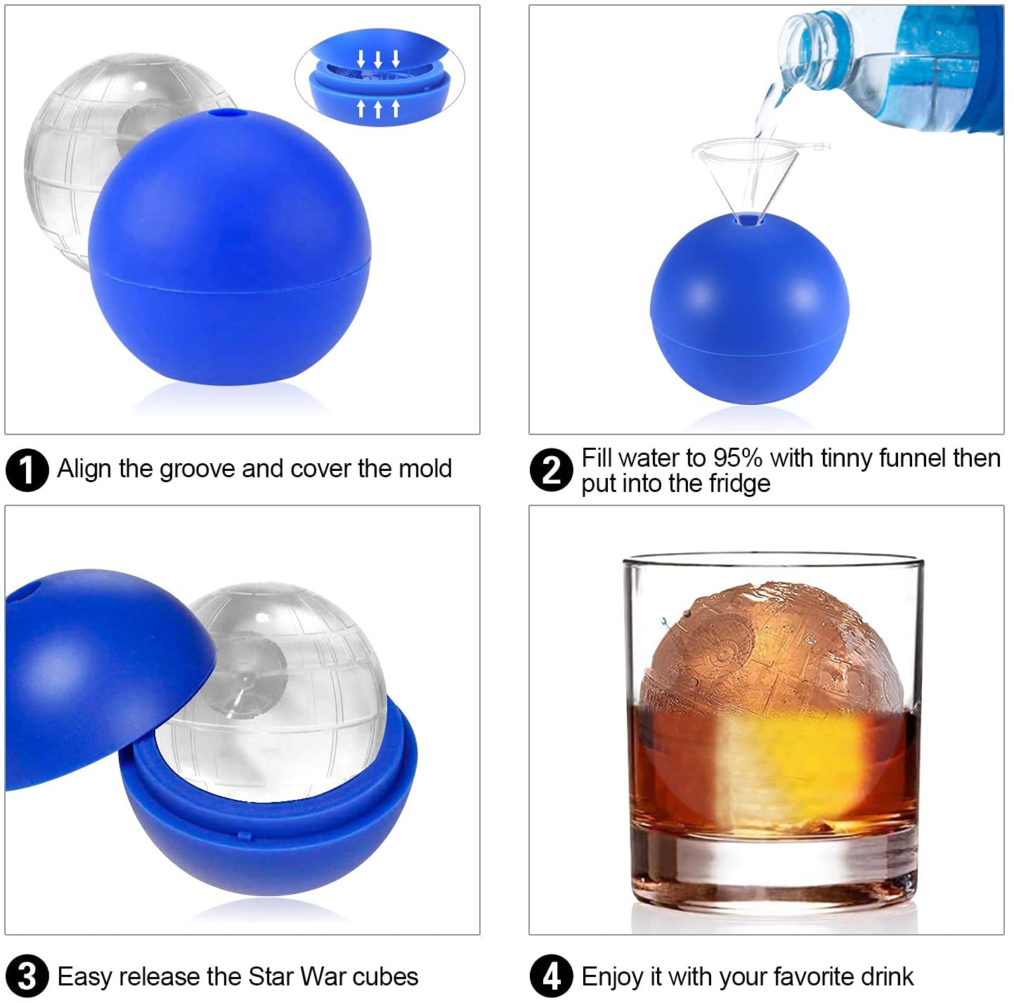 WllRun 2 Packs Silicone Ice Cube Mold Tray,Chocolate Maker Tools,Ice Ball Shape for Drinks(Blue)