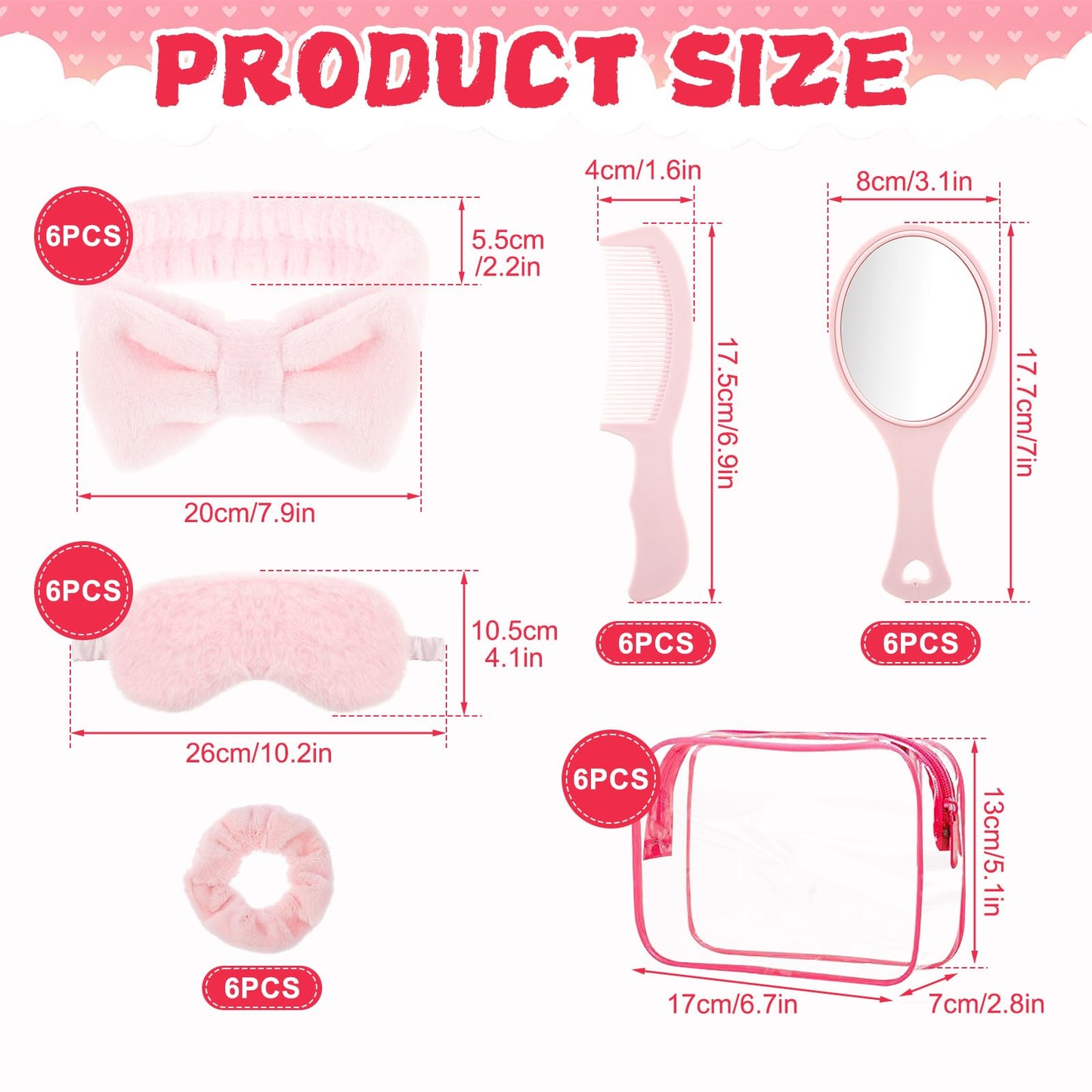 36 Set Spa Sleepover Party Supplies for Girls, 6 Pink Spa Headb 6 Pink Sleep Eye Mask 6 Velvet Hair Scrunchies 6 Organzer Bags 6 Mirrors 6 Combs for Slumber Party Spa Party Favors Gift Sleepover Party