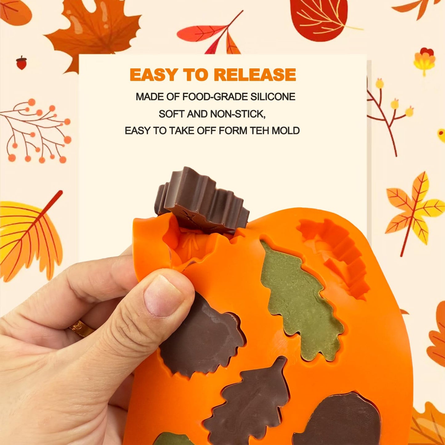 3Pack Fall Chocolate Mold Thanksgiving Silicone Candy Molds Halloween Autumn Harvest Festival Baking Mold Chestnuts, Pine Cones, Maple Leaves Acorn Shape Cake Molds for Cake Cupcake Toppers