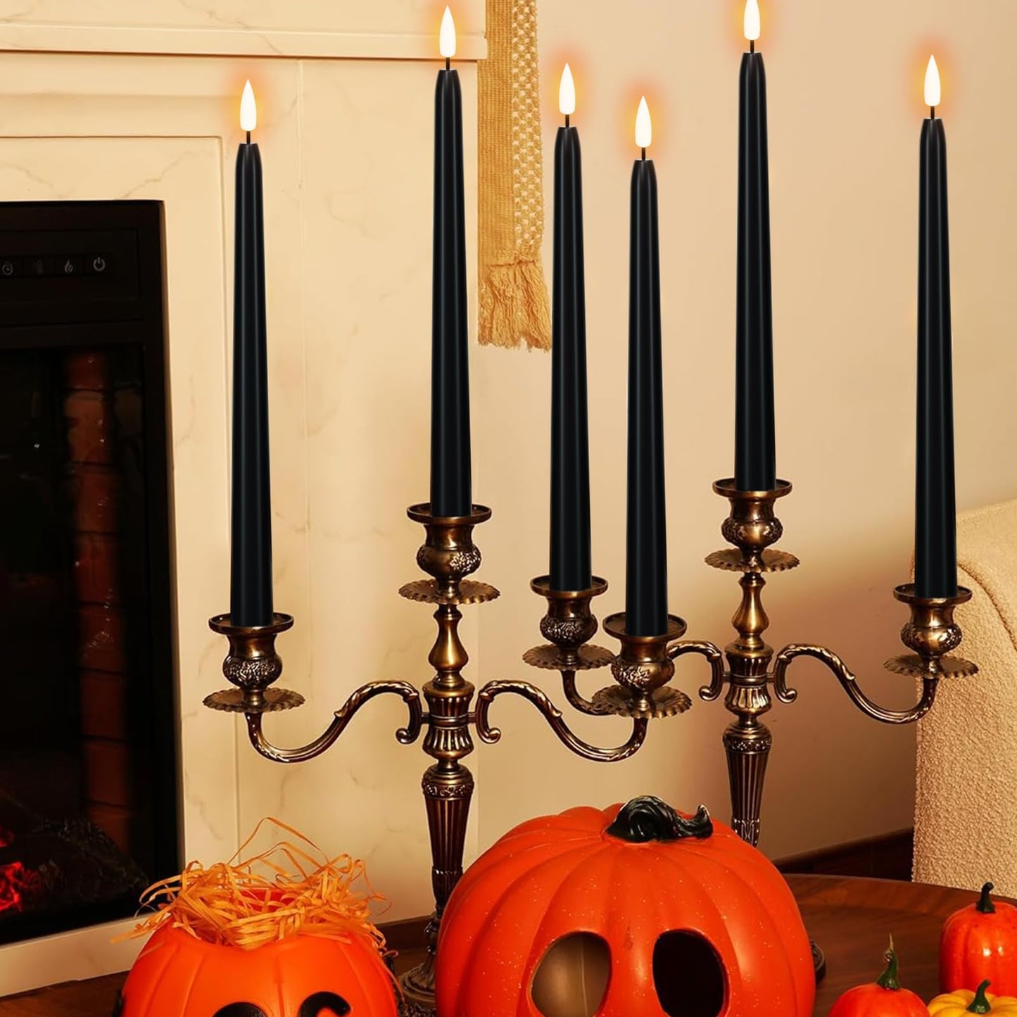 Wondise Halloween Flameless Taper Candles with Remote & Timer, 4 Pack Black Candles Battery Operated LED 3D Wick Flickering for Halloween Table Decorations
