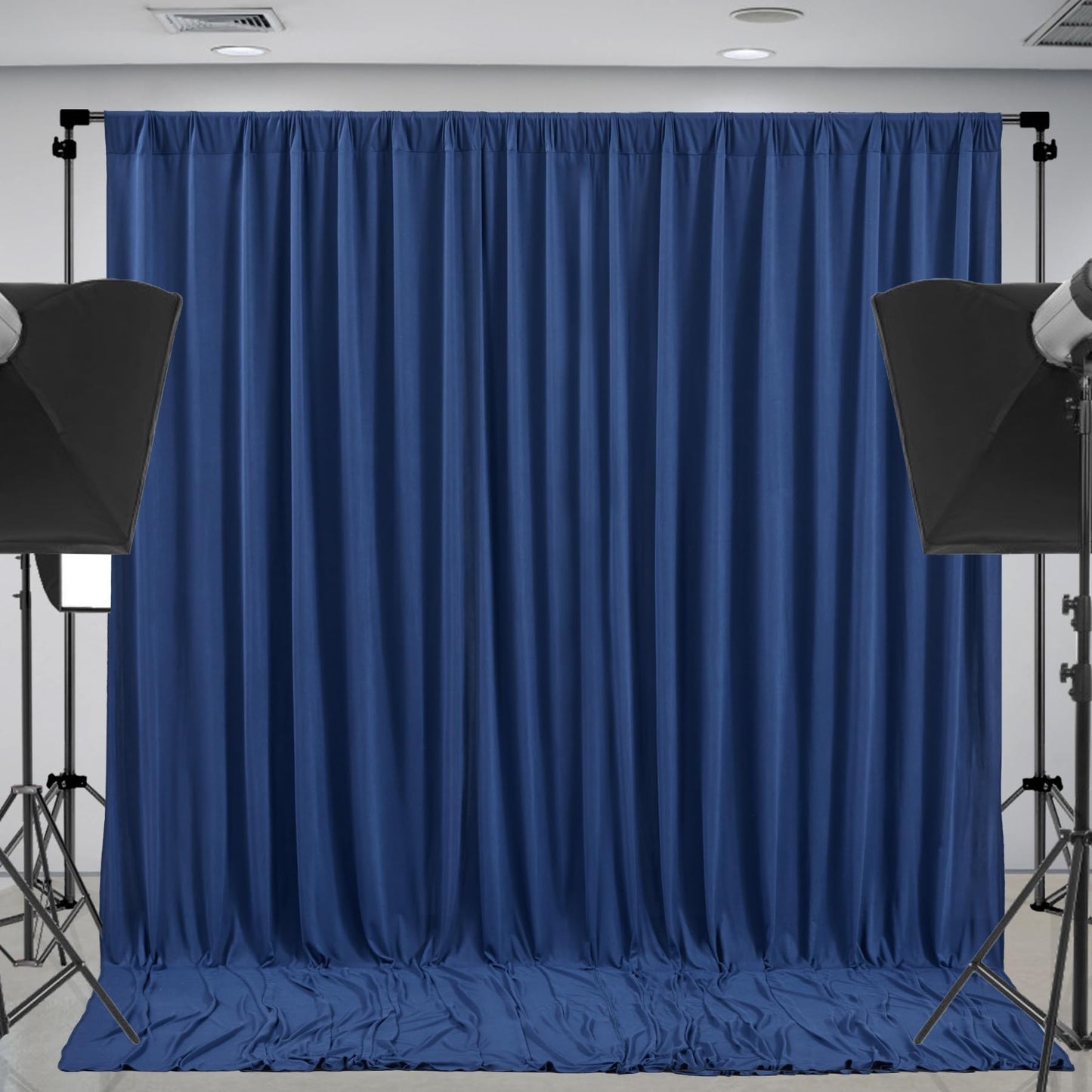 16 x 10ft Navy Blue Backdrop Curtains for Graduations Celebration Polyester Photo Backdrop Curtains No-Wrinkle Long Curtains for Parties Decorations Retirement Birthday Wedding Photoshoot, 4 Panels