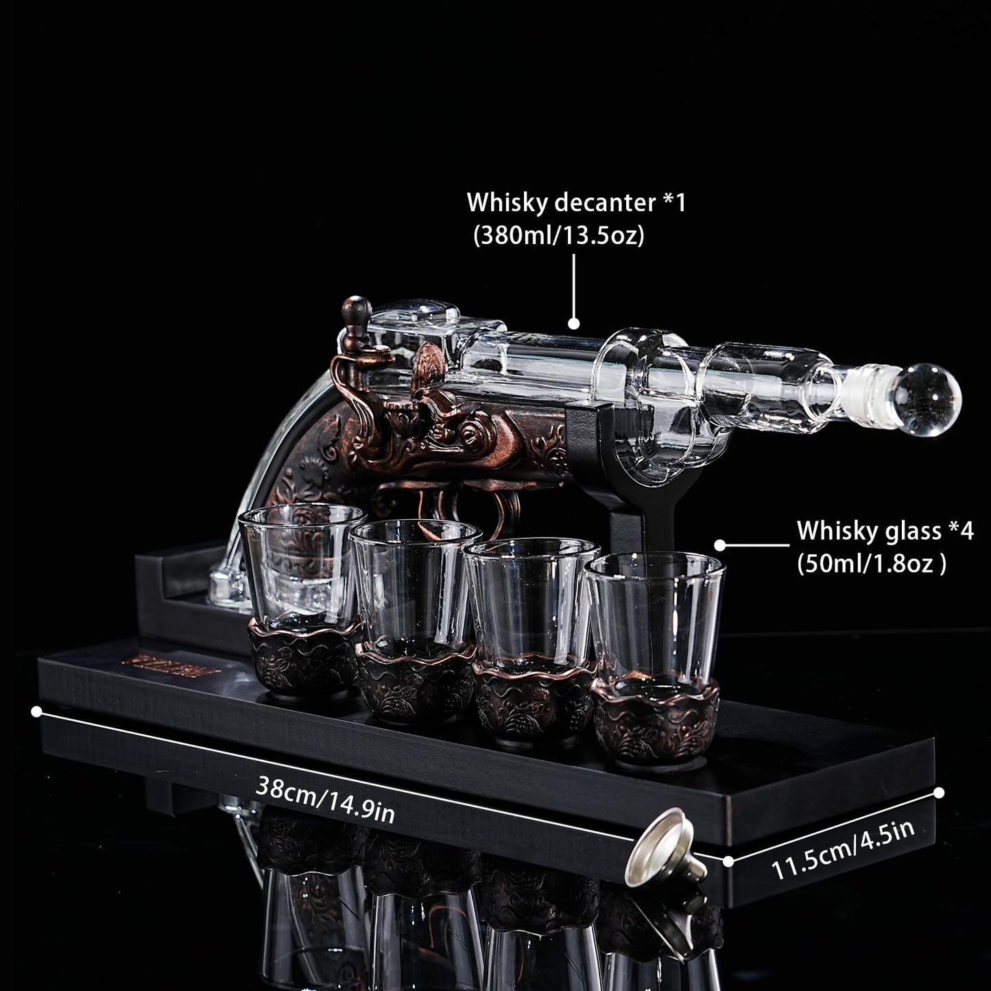 VYLPM Gun Whisky Decanter Set with 4 Shot Glasses,Cool,Unique Gifts for Men Dad Boyfriends,Liquor Gun Decanter Set A Great Addition to Home Bar,Gun Liquor Dispenser Fun Conversation Starter