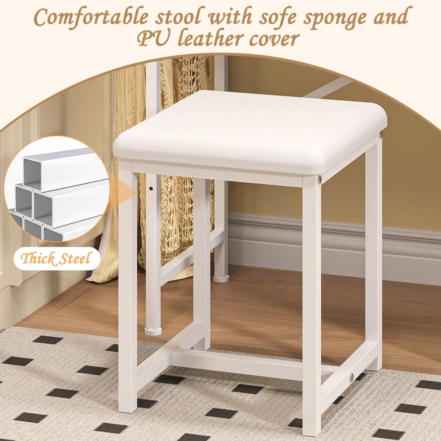 X-cosrack Small Makeup Vanity Desk with Mirror & Chair, Mini Vanity Desk Table Set with Fabric Storage Drawer, 19.7" Compact Vanity Desk for Girls, Dressing Table with Chair for Bedroom, White