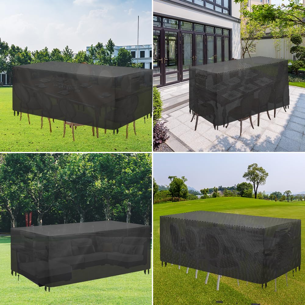 600D Heavy Duty Large Waterproof Table Cover -124" Patio Sofa Set Covers-Rectangular Patio Table Cover ,Dining Table Cover, Tea Table Cover Black