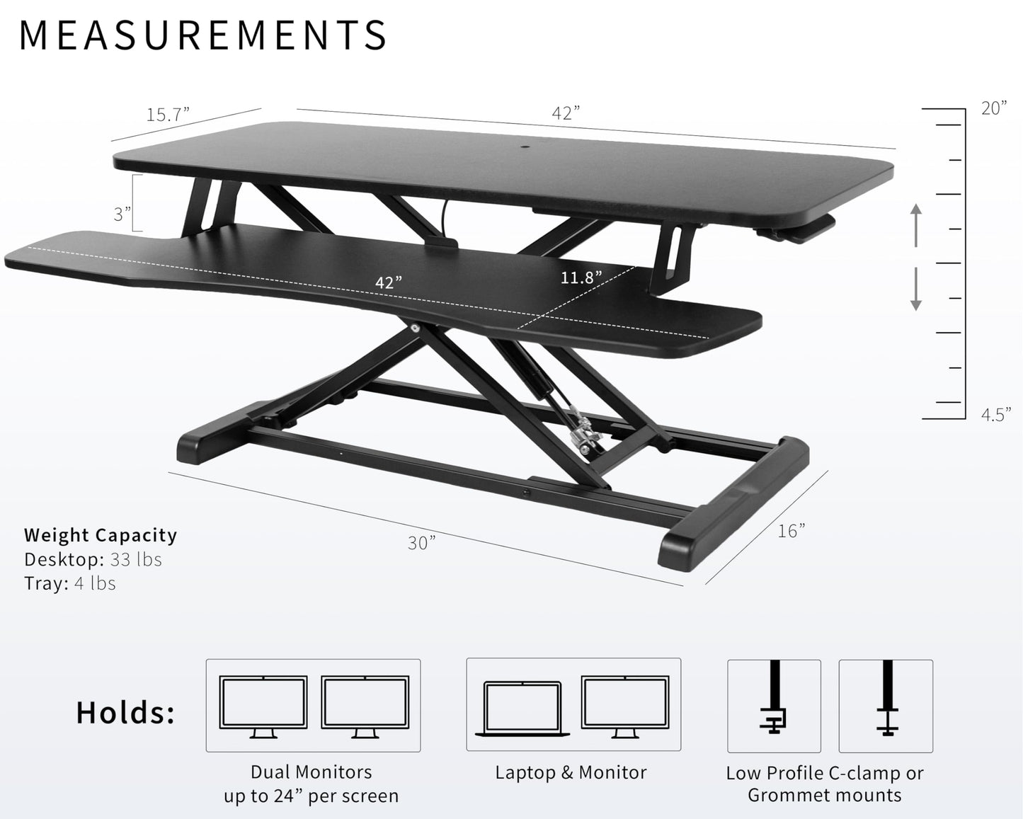 VIVO 42 inch Desk Converter, K Series, Height Adjustable Sit to Stand Riser, Dual Monitor and Laptop Workstation with Wide Keyboard Tray, Black, DESK-V042KB