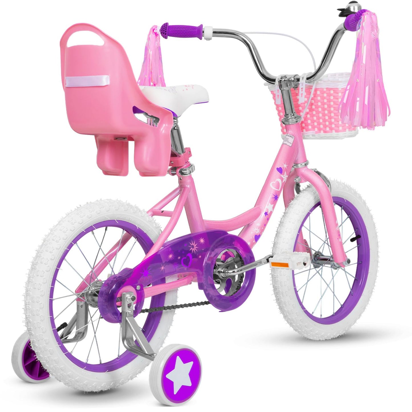 WEIZE Girls Bike for 3-12 Years Old Kids, 14 16 20 Inch Kids Bike with Training Wheels, Streamers, Basket and Doll Seat, Children Bicycles with Coaster Brake, Multiple Colors