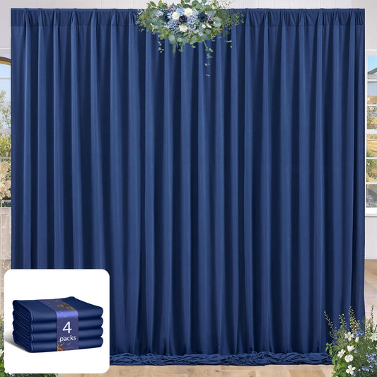 16 x 10ft Navy Blue Backdrop Curtains for Graduations Celebration Polyester Photo Backdrop Curtains No-Wrinkle Long Curtains for Parties Decorations Retirement Birthday Wedding Photoshoot, 4 Panels