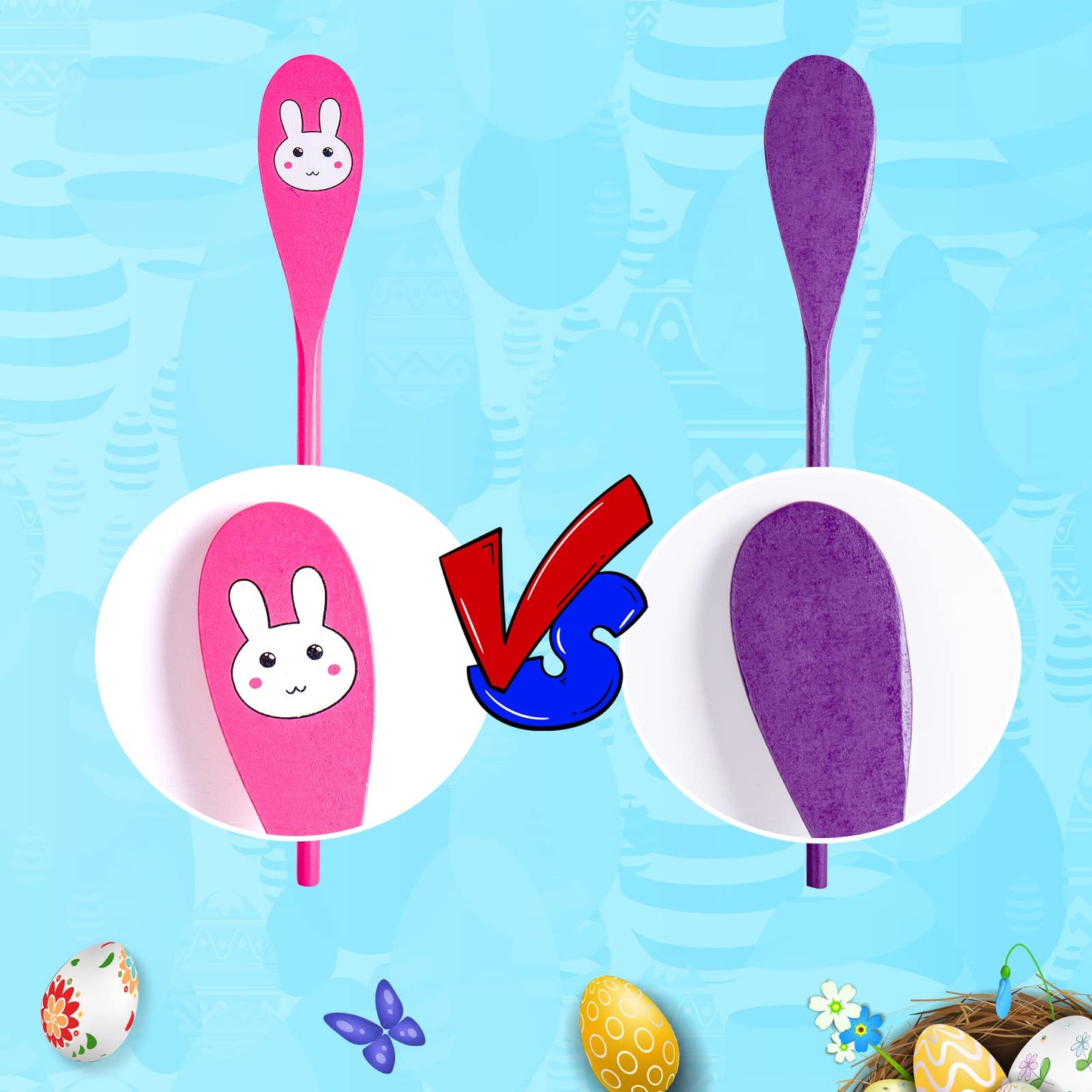 6 Players Easter Egg and Spoon Race Game Set for Kids and Family Activity Lawn Games Easter Party Favor Supplies Outdoor Fun Classroom Activities/ Games