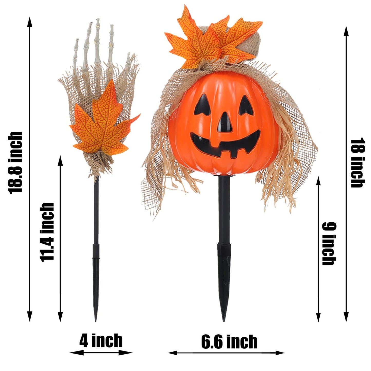 SUNNYPARK 3 Pcs Halloween Pathway Lights - Outdoor, 30 LEDs Pumpkin and Arms Stake Lights for Yard, Lawn, Garden, Patio Decorations