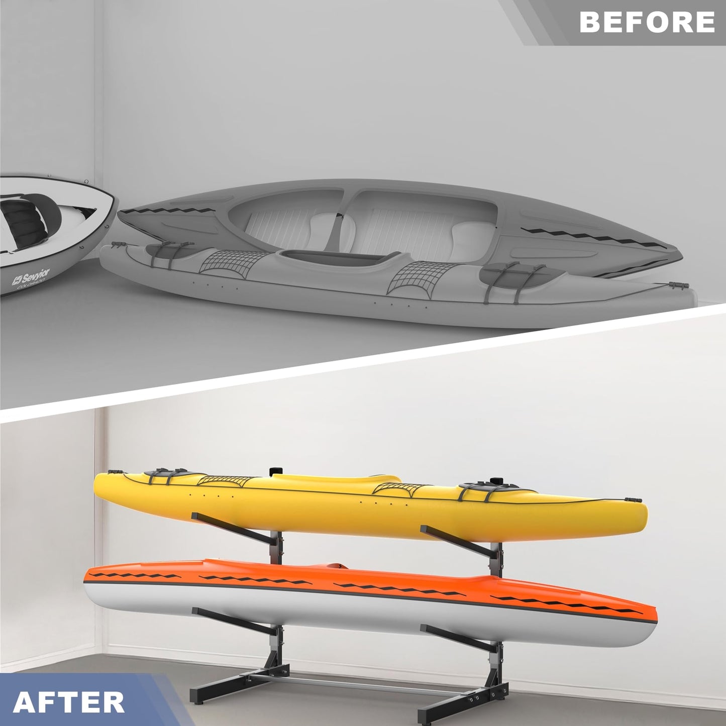WALMANN Garage Kayak Storage Rack, Heavy-Duty Metal Kayak Rack 2-Tier Adjustable Freestanding Kayak Stand, Holds Up to 320 lbs