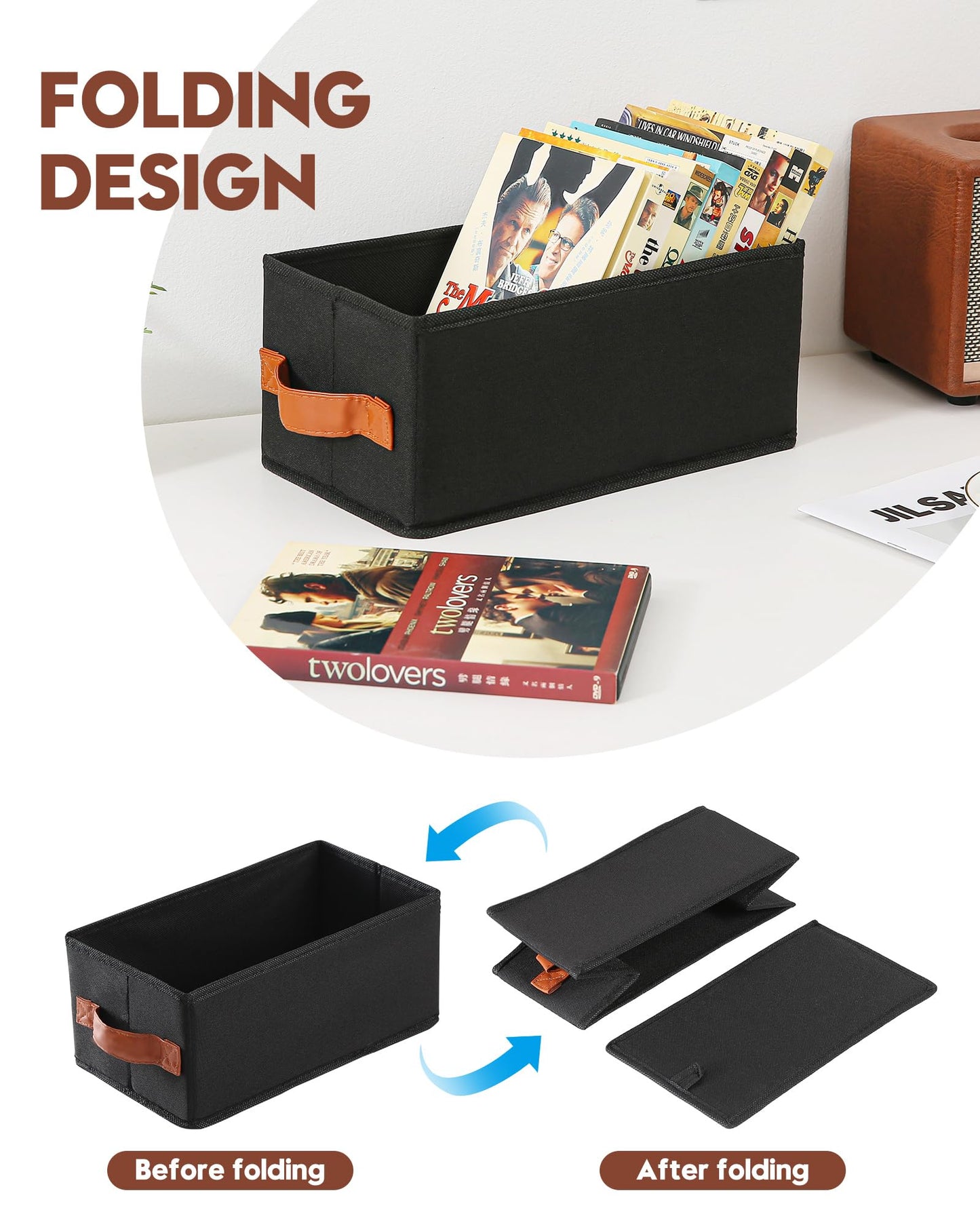 Wanapure 6 Pack DVD Storage Box, DVD Organizer Holds Up to 102 DVDs, Foldable DVD Holder, Large CD Storage Case