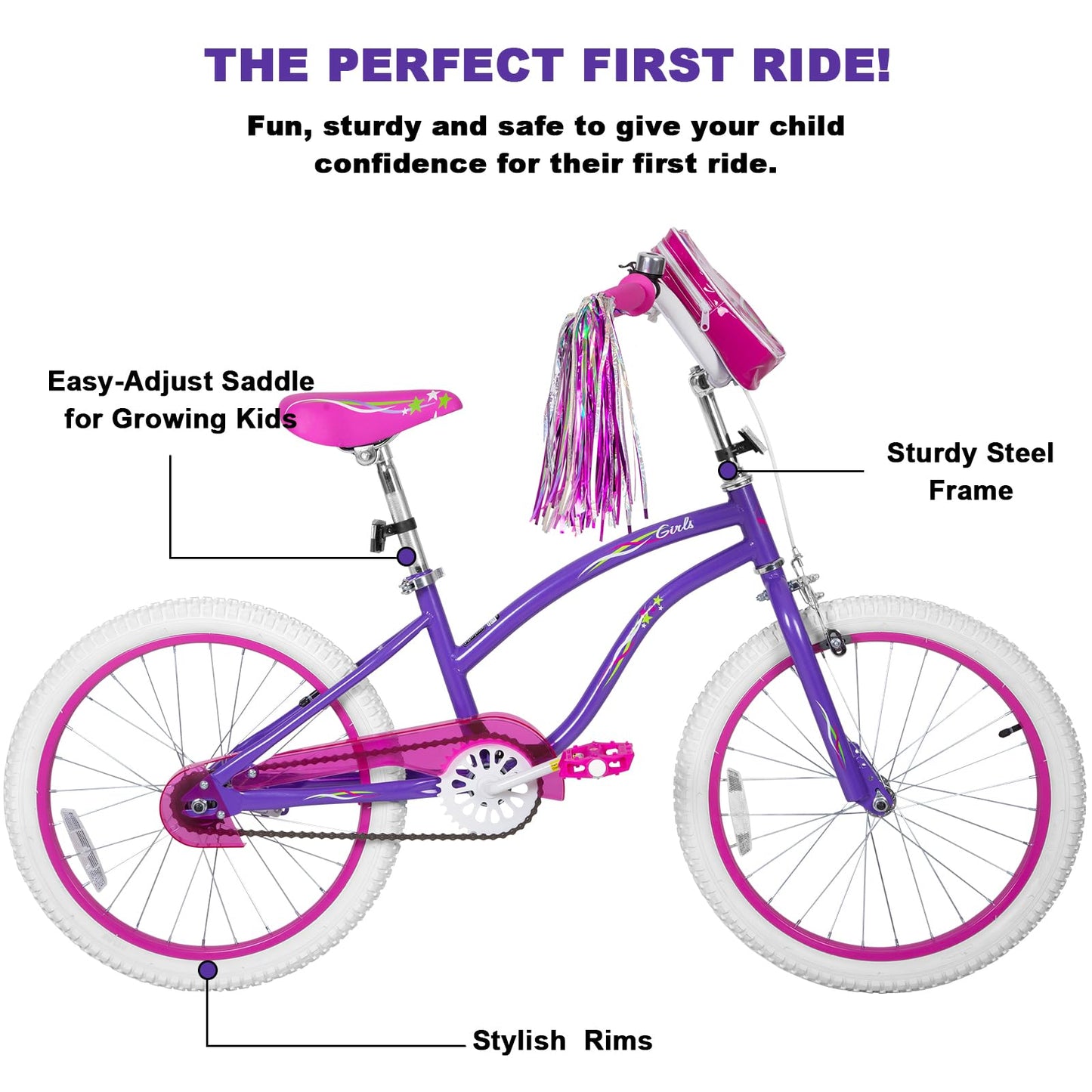 WEIZE Girls Bike for 6-12 Years Old Kids, 20 Inch Kids Bike with Training Wheels, Streamers, Basket and Doll Seat, Children Bicycles with Coaster Brake, Multiple Colors