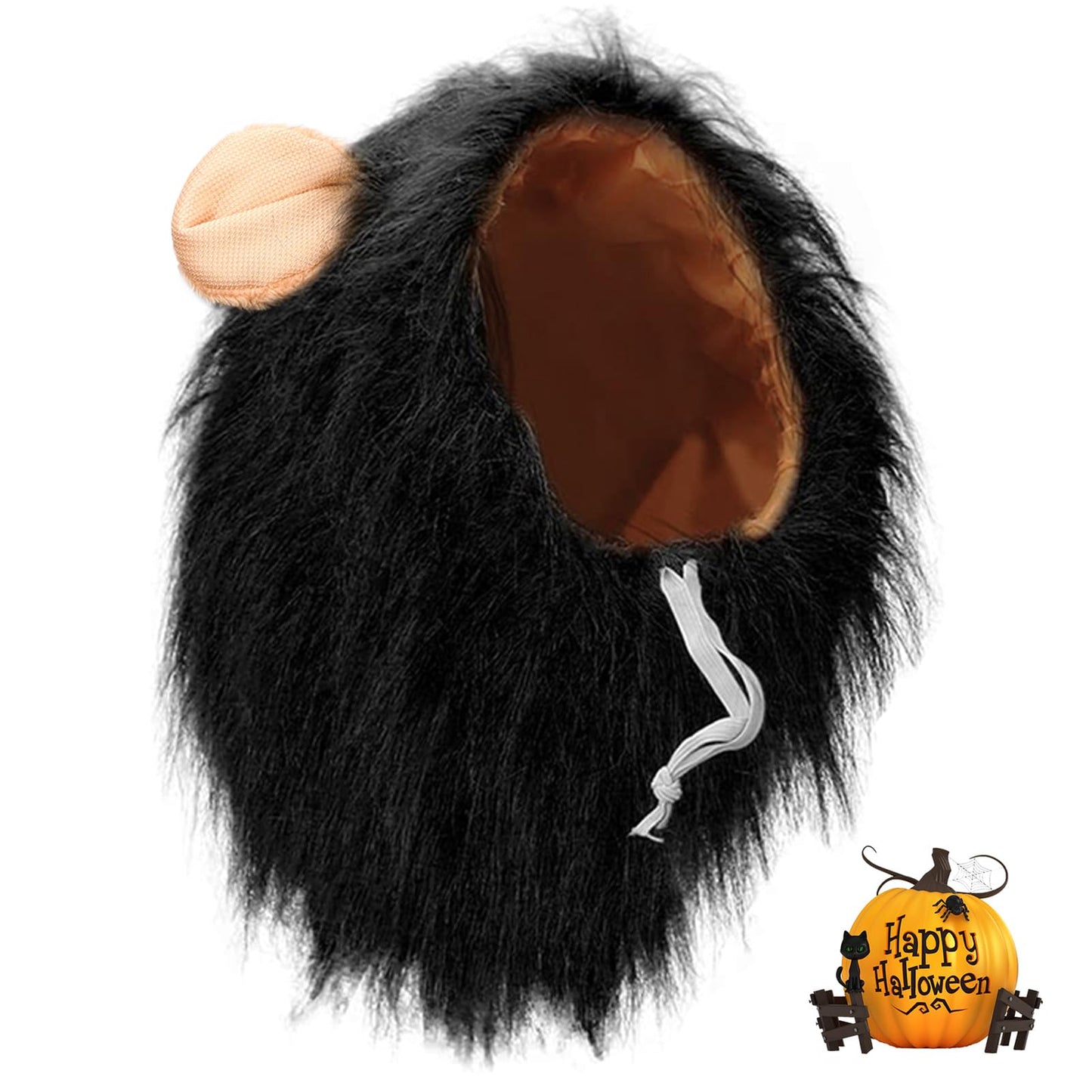 Vivifying Lion Mane (Black) for Medium & Large Dogs - Adjustable Pet Costume with Faux Fur, 13.77in x 14.5in, Up to 27.55in Neck Girth, Halloween Dog Accessory
