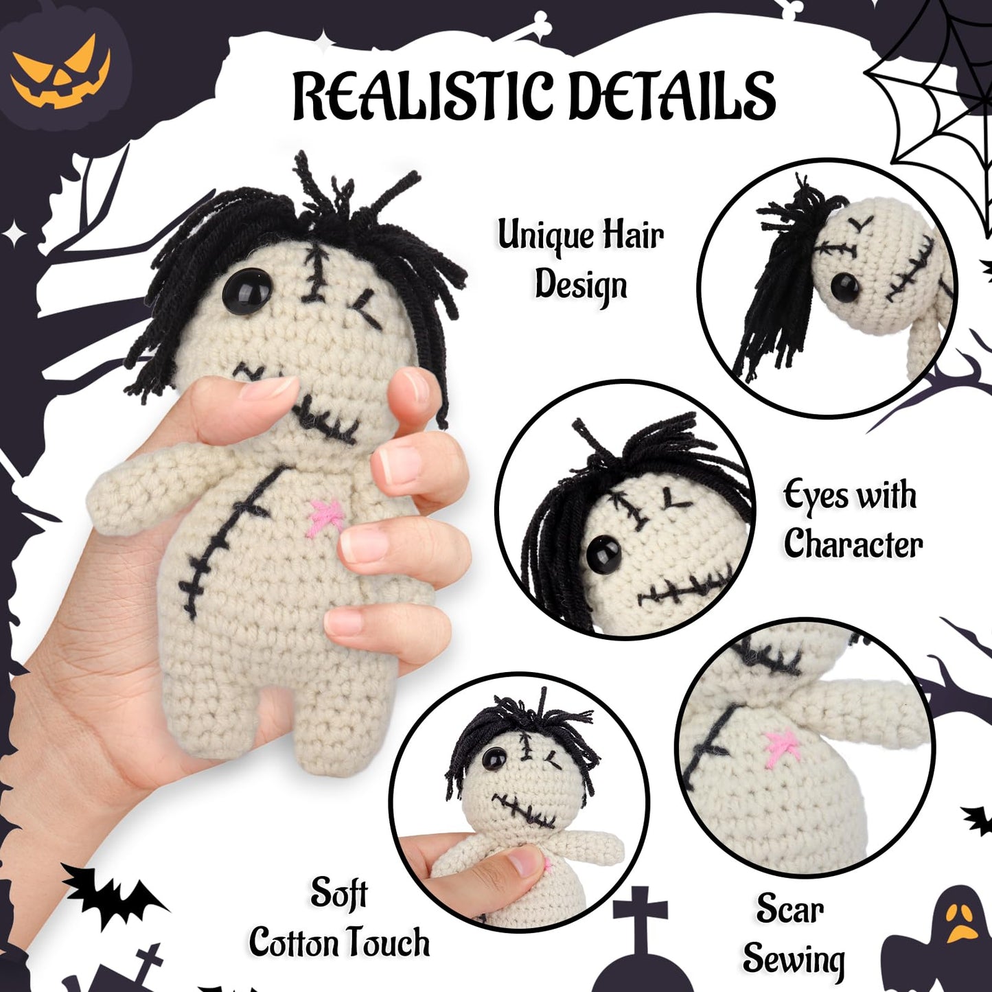 A AIFAMY Positive Voodoo Doll Funny Handmade Crochet Stuffed Plush with Positivity Affirmation Card for Halloween Decor Lucky Gag Gift (Classic)