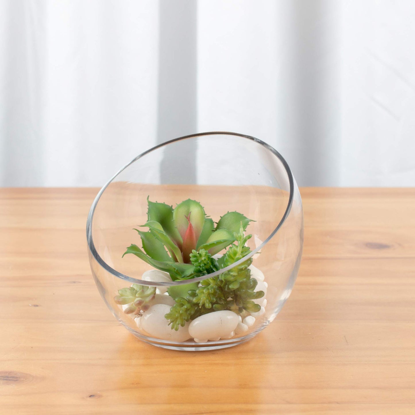 WGVI Clear Slant Cut Bowl Glass Vase, Glass Terrarium, Candy Dish, Glassware, Slant Open: 7". Height: 6" x 2.7". Base: 4" (1 Piece)