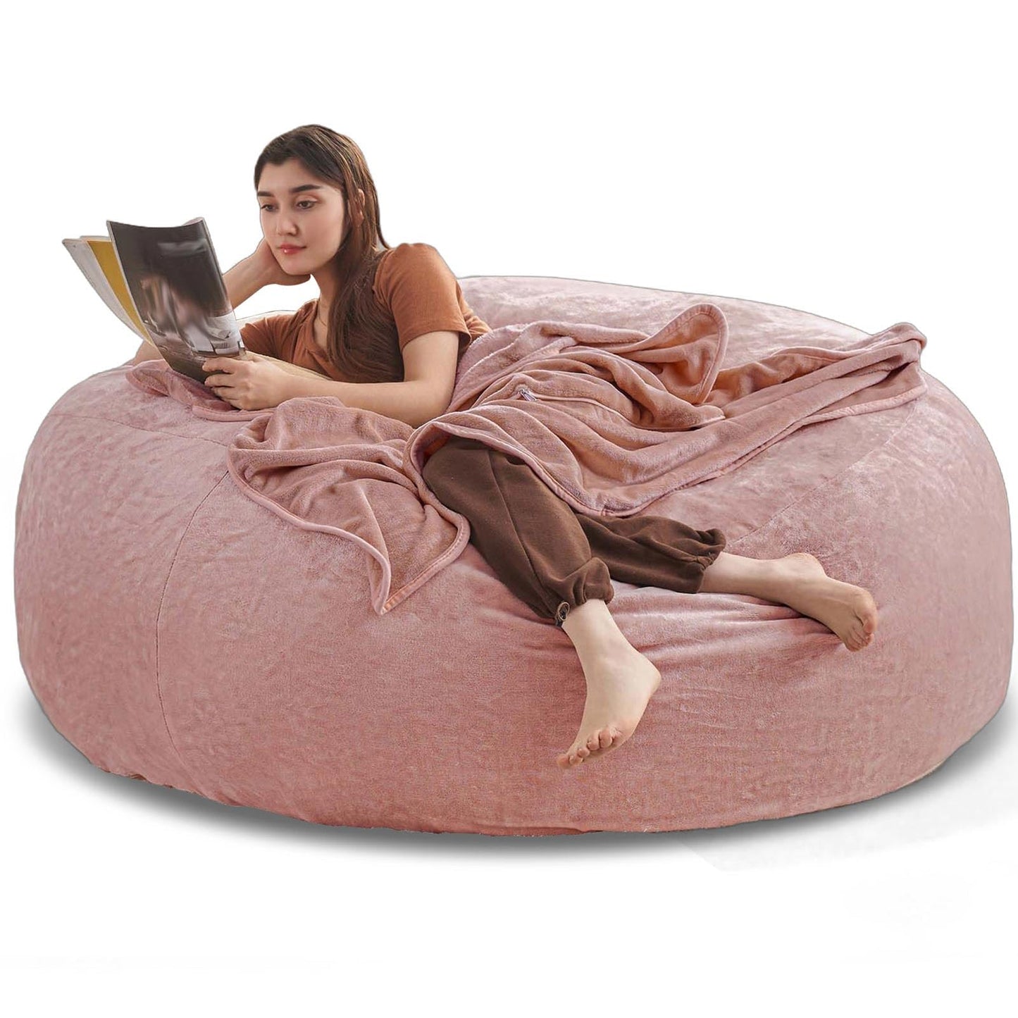 6FT，Big Bean Bag Chairs for Adults，Bean Bag Chair with Filler，Memory Foam Chair，Removable and Washable Flannel Cover, Giant Bean Bag, Suitable for Living Room, Bedroom and Reading(Pink)