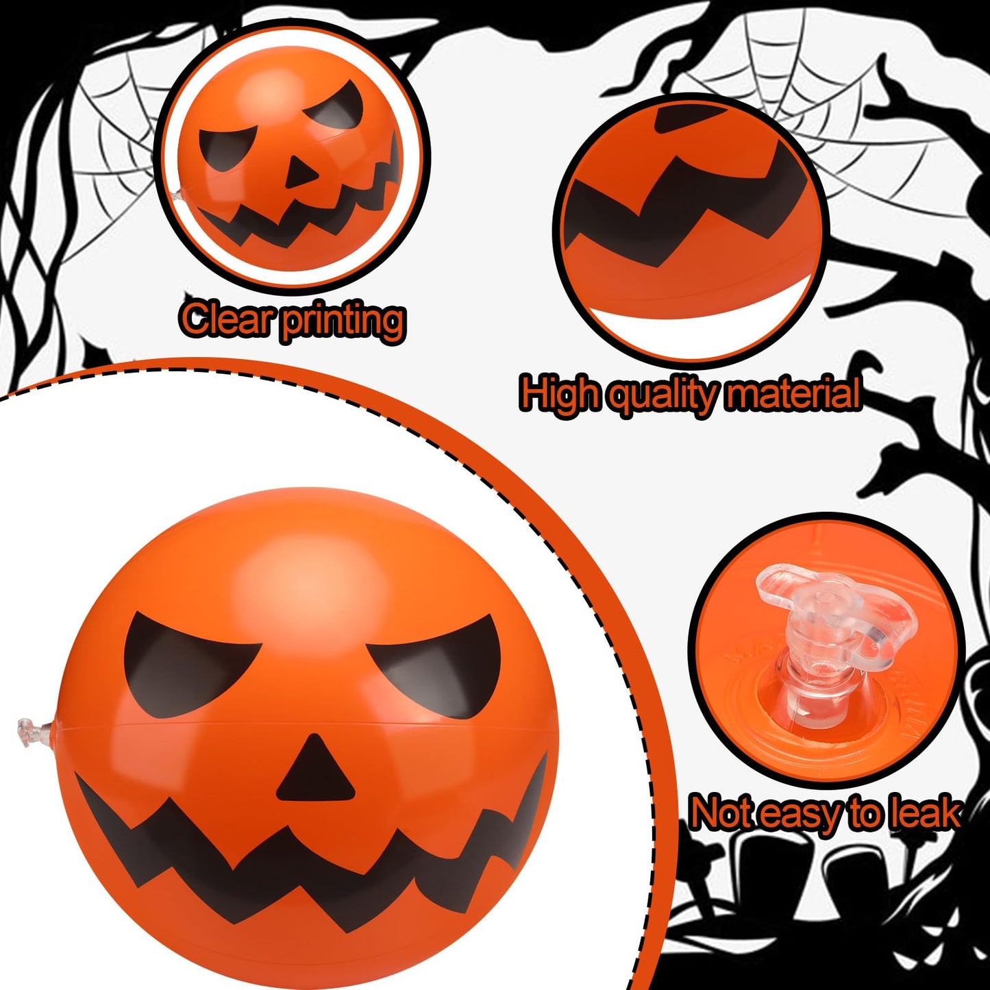 Wettarn 12 Pcs Halloween Pumpkin Beach Balls - Inflatable Plastic Jack O Lantern Party Decoration - Blow up Props for Carnival Prizes