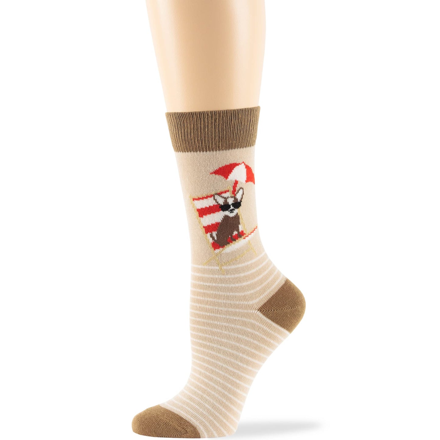 7BIGSTARS KINGDOM Women Fun Crew Cotton Novelty Socks - 4 Pairs Large - Puppy - Sock Size:10-12, Shoe Size:8-12,1 of Olive Green, 1 of Light Navy, 1 of Light Beige, 1 of Dark Navy