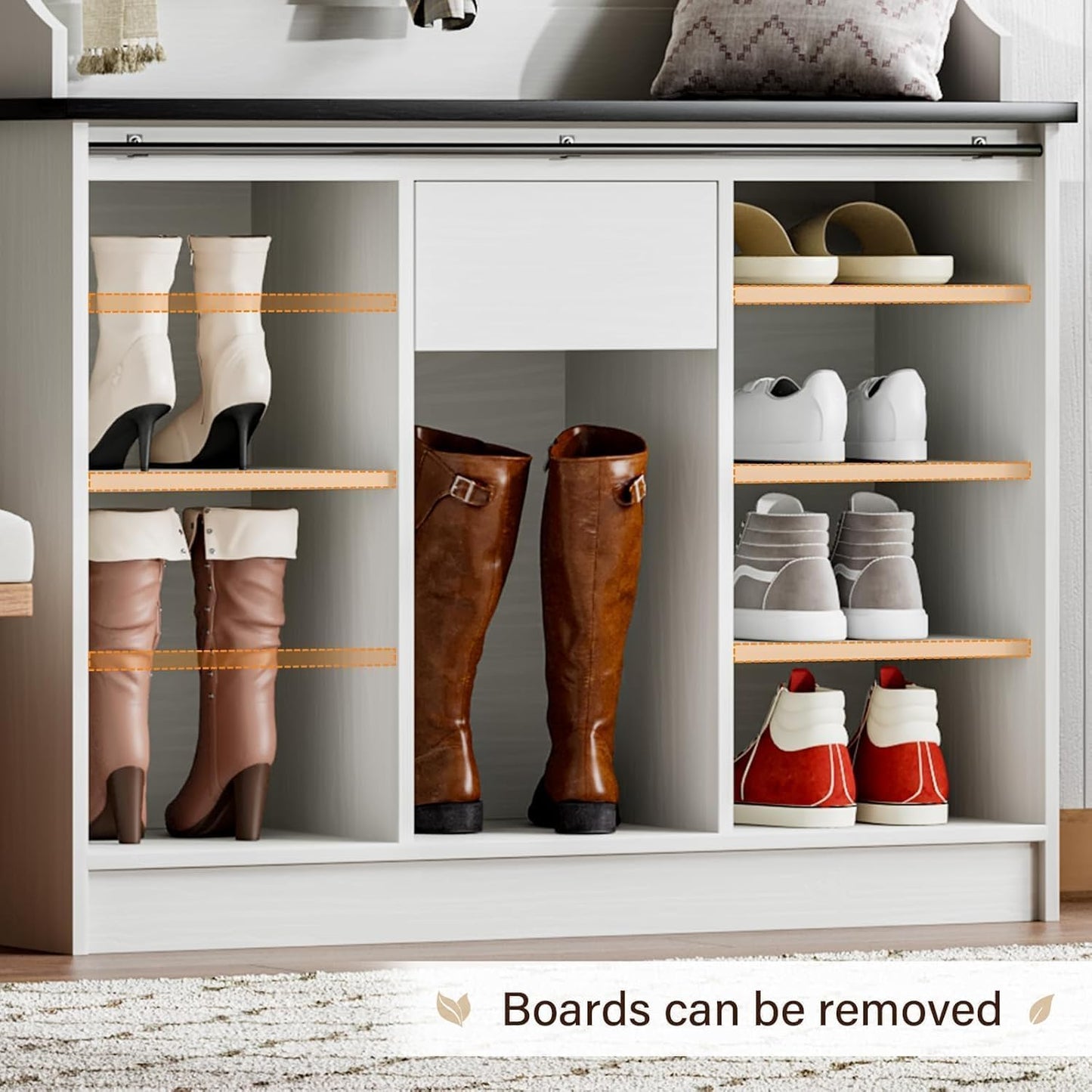 4ever2buy Hall Tree with Bench and Shoe Storage, 5-in-1 Entryway Bench with Coat Rack, Entryway Hall Tree with Adjustable Shelf, White